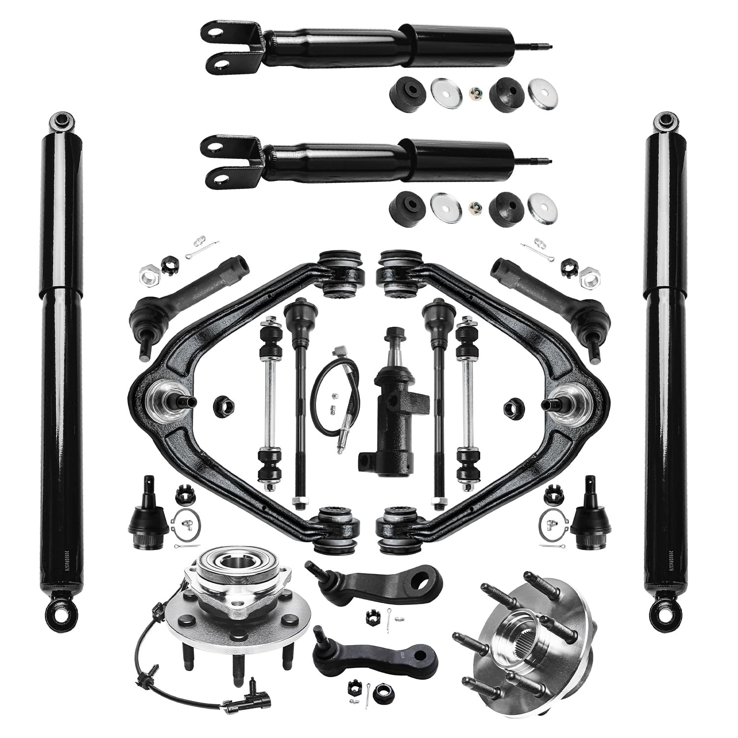 Detroit Axle - 19pc Front End Kit for Silverado Sierra Suburban Yukon XL 1500 Tahoe Upper Control Arms Ball Joints Sway Bars Tie Rods Wheel Bearing Hubs Replacement Front Rear Shock Absorbers