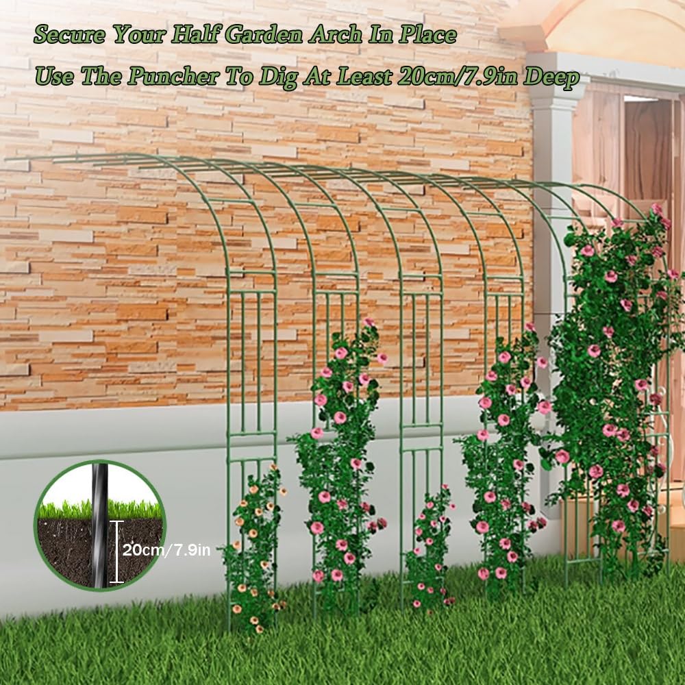 Halber Gartenbogen Rosenbogen Aus Metall Stabil Rankbogen Metall-Gartenspalier Für Pflanzen Zur Unterstützung Von Rosen, Die Torbogen-Gartendekoration(Green,W 90 x H 240 cm)