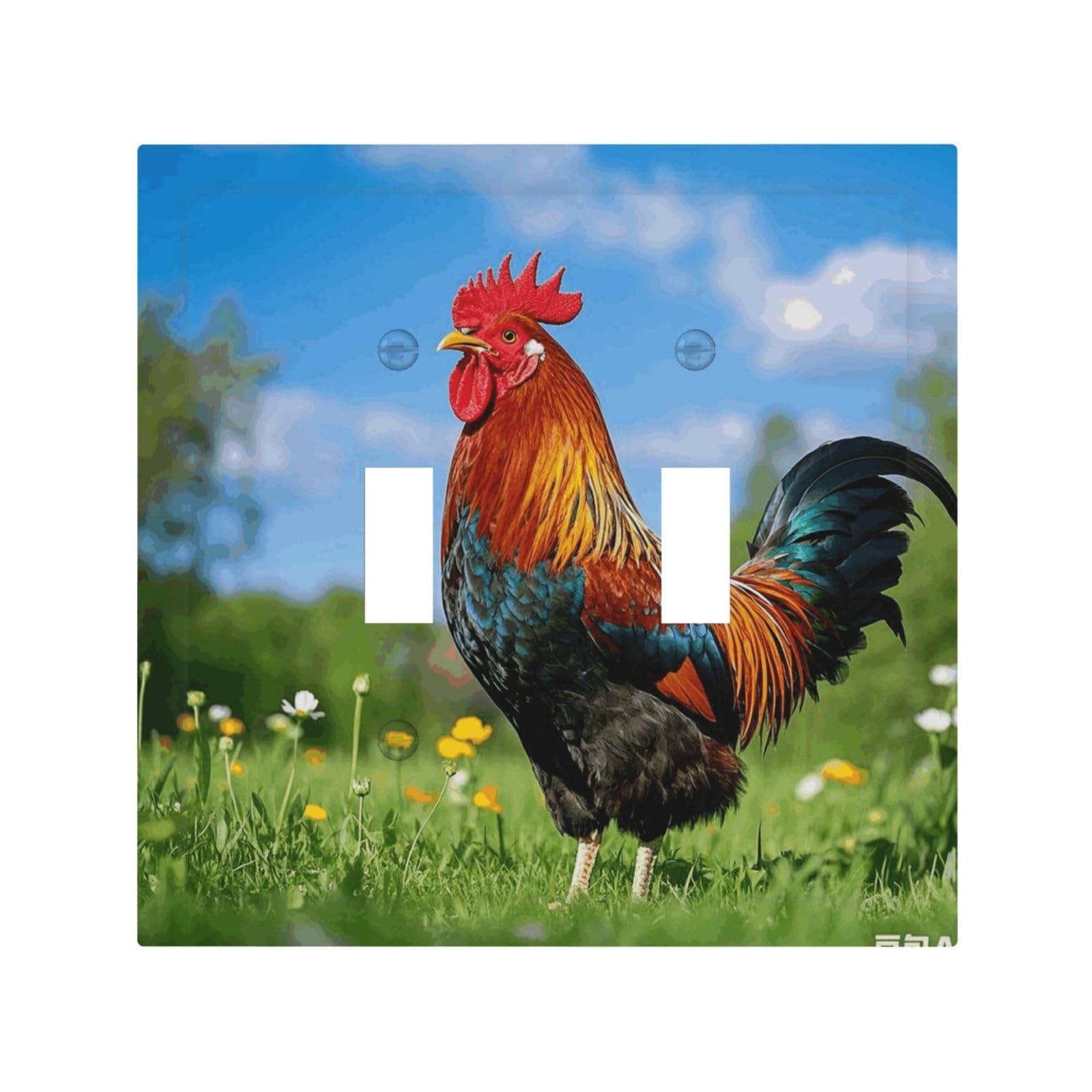 2-Gang Decorator Wall Plate rooster Light Switch Cover Double Toggle Receptacle Wall Plate Mid Size 4.9" x 5" Wallplate Unbreakable Polycarbonate Outlet Faceplates Covers