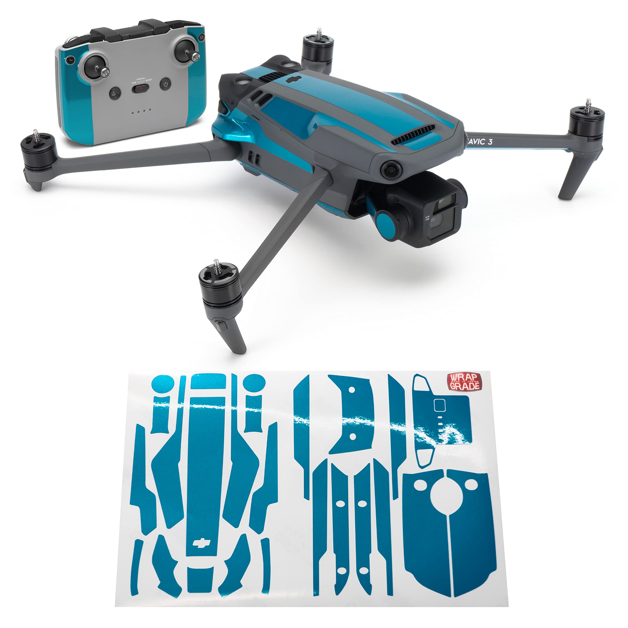 WRAPGRADE Partial Skin Stickers for DJI Mavic 3 / Mavic 3 Classic Accent Color (CARIBBEAN BLUE)