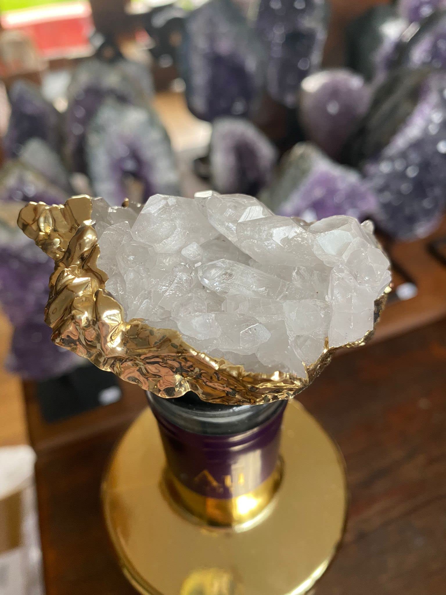 Clear White Quartz - Gold Gilded Quartz Wine Lover Gift Bottle Cork Stopper Crystal Unique Bottle Stopper