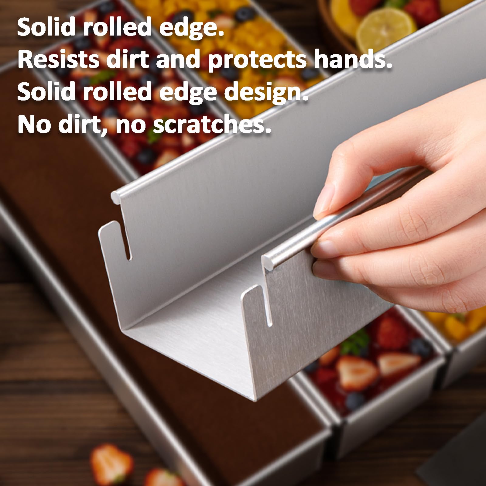 Molde de aluminio para tiramisú, bandeja antiadherente extraíble con tapa y espátulas para tarta de queso y mousse, forma rectangular, 6 x 10 x 40 cm