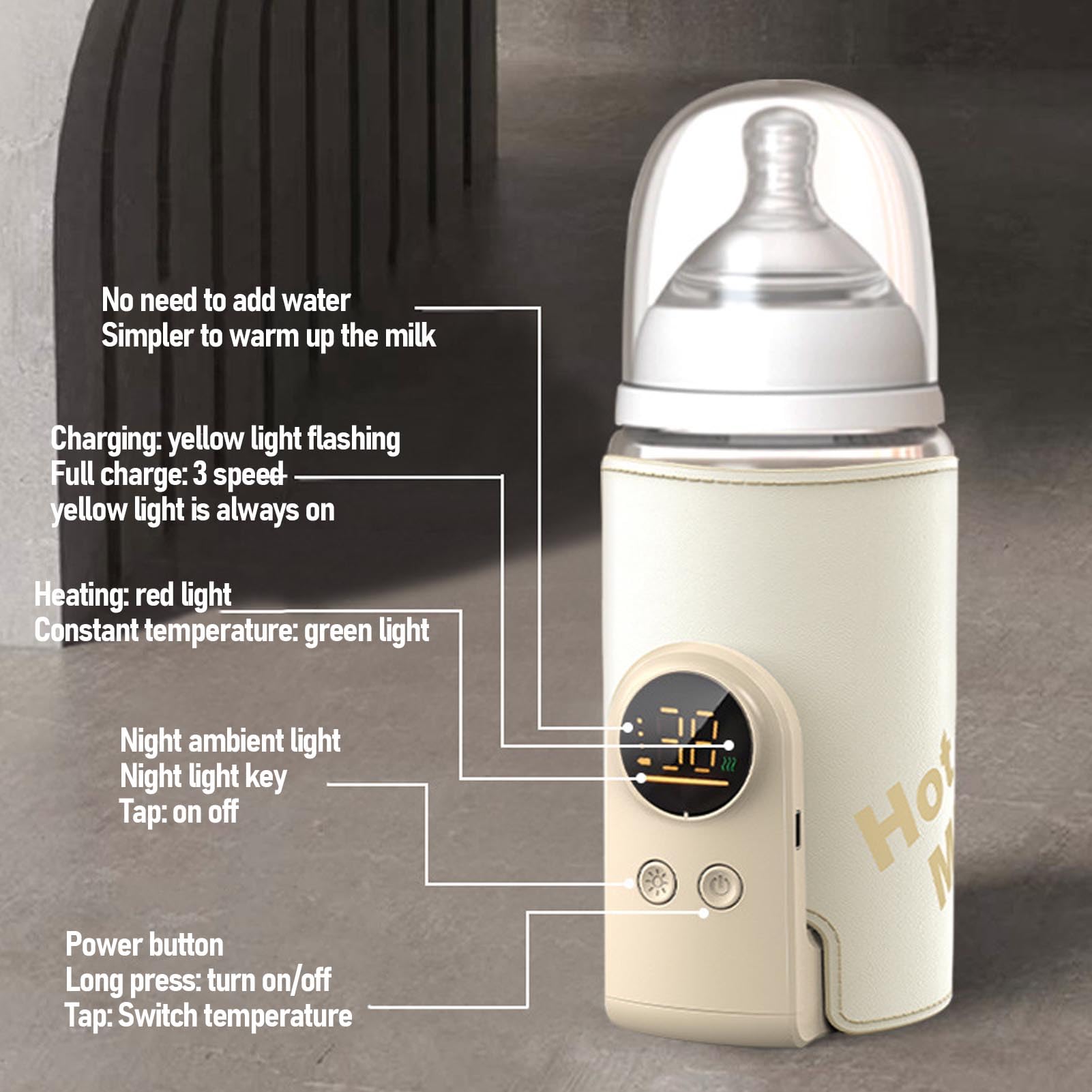Tosuny Scaldabiberon Portatile, Scaldabiberon Ricaricabile per Latte Materno, Formula, Cibo, Riscaldamento Rapido in 1 Minuto e Impostazioni a 6 Temperature (10000 mAh)