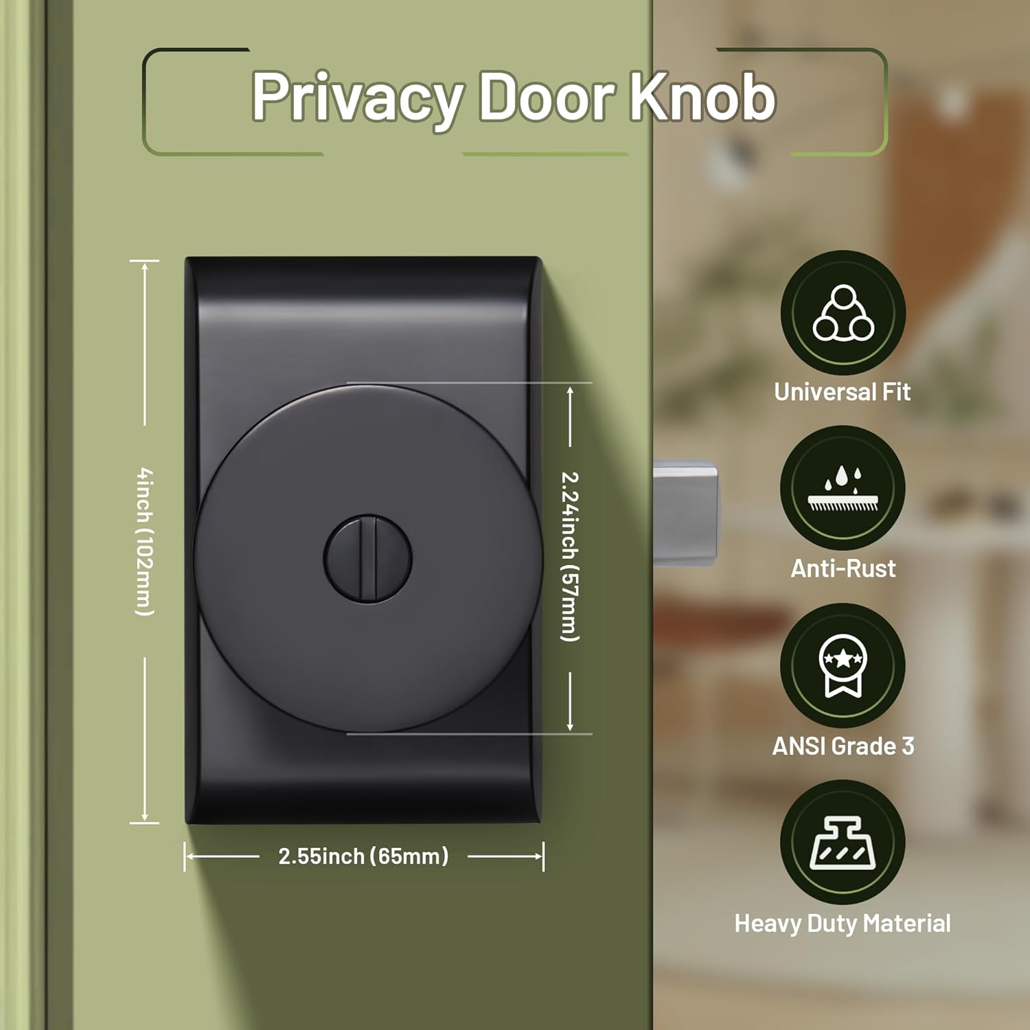 Moquin Door Knobs Interior, Zinc-Alloy Heavy Duty Privacy Modern Design Keyless Doorknob for Bedroom Bathroom, Matte Black