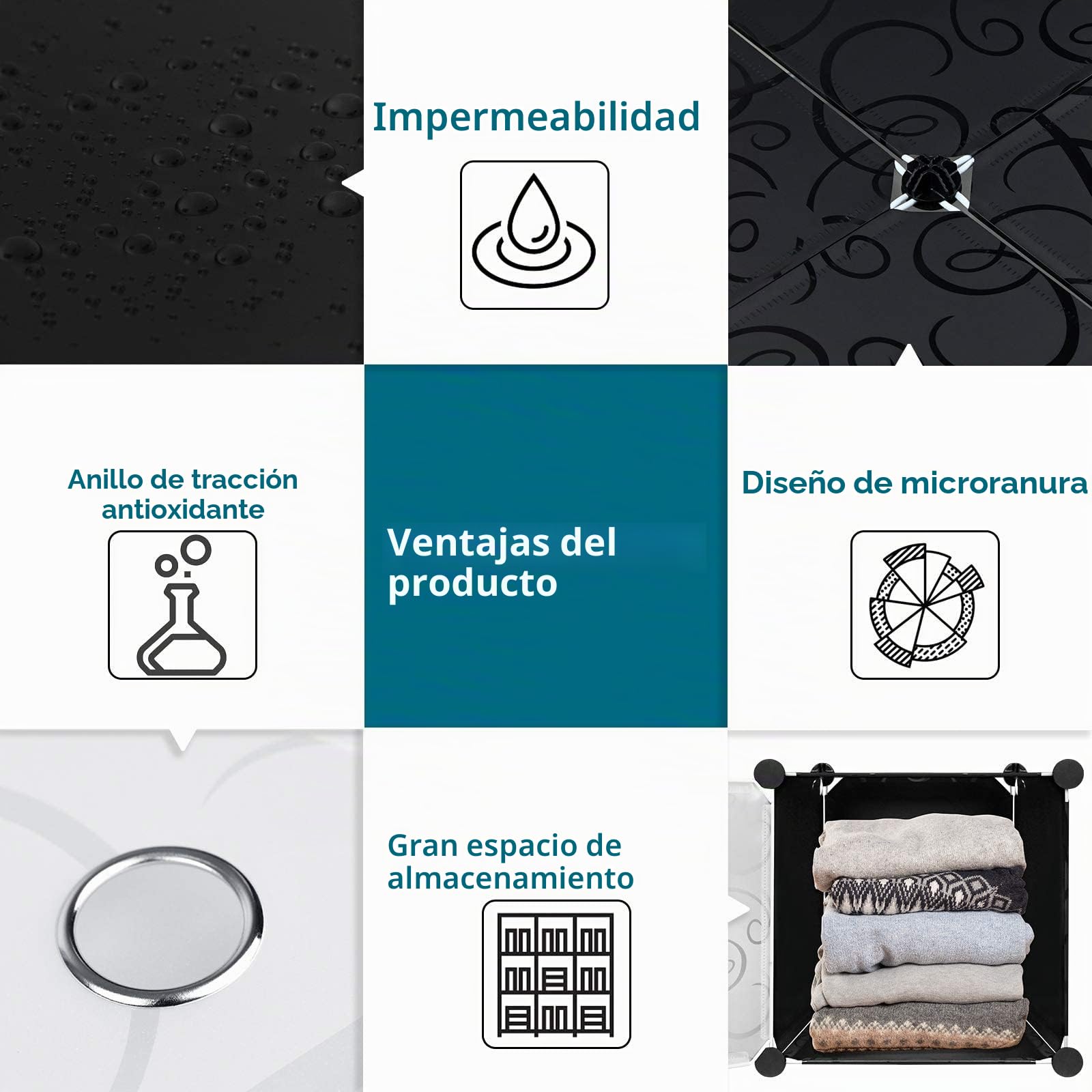 YUENFONG Sistema de estanterías para armario de 8 cubos de material PP, armario con puertas, zapatero, sistema de estantería portátil, para libros, ropa, juguetes (negro)