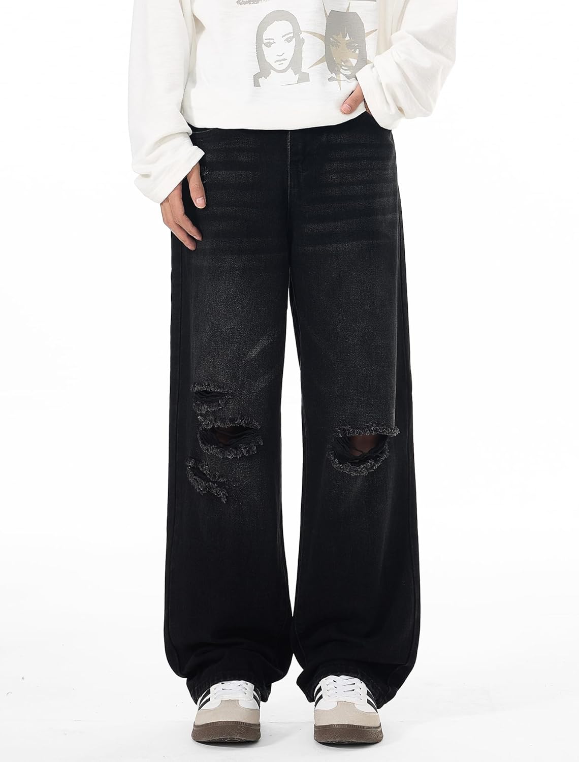 LOGEQI Men's Baggy Ripped Wide Leg Jeans for Men Women Loose Fit Hip Hop Denim Pants Y2k Streetwear - Image 5