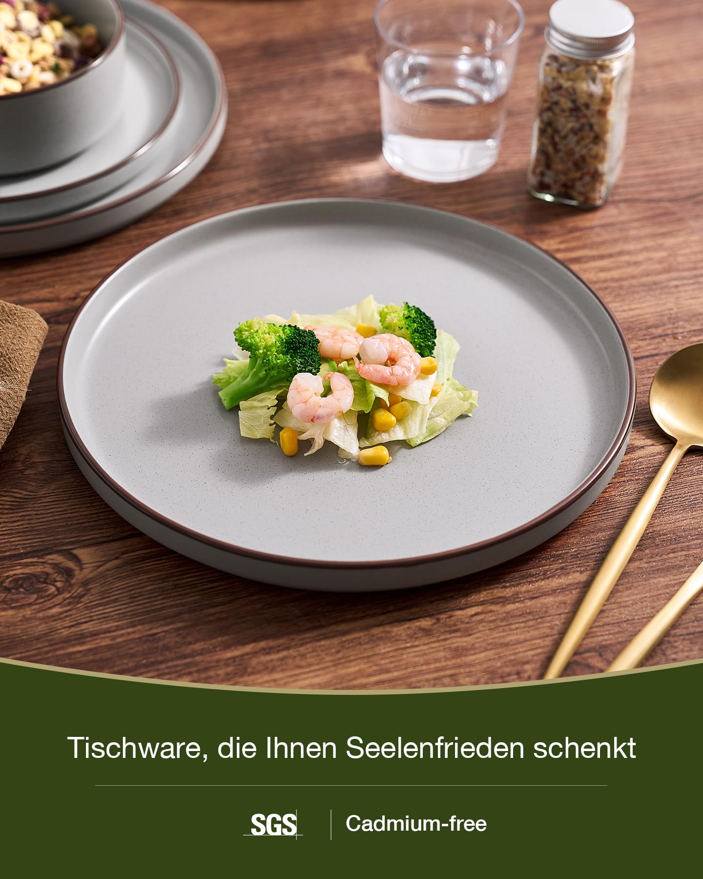 Richmount Nebula Outline Geschirrset,18-teiliges teller set,Steingut Geschirr Set fur 6 mit Speiseteller,Dessertteller,Müslischalen,Mikrowellen- und Spülmaschinenfest, Hellgrau