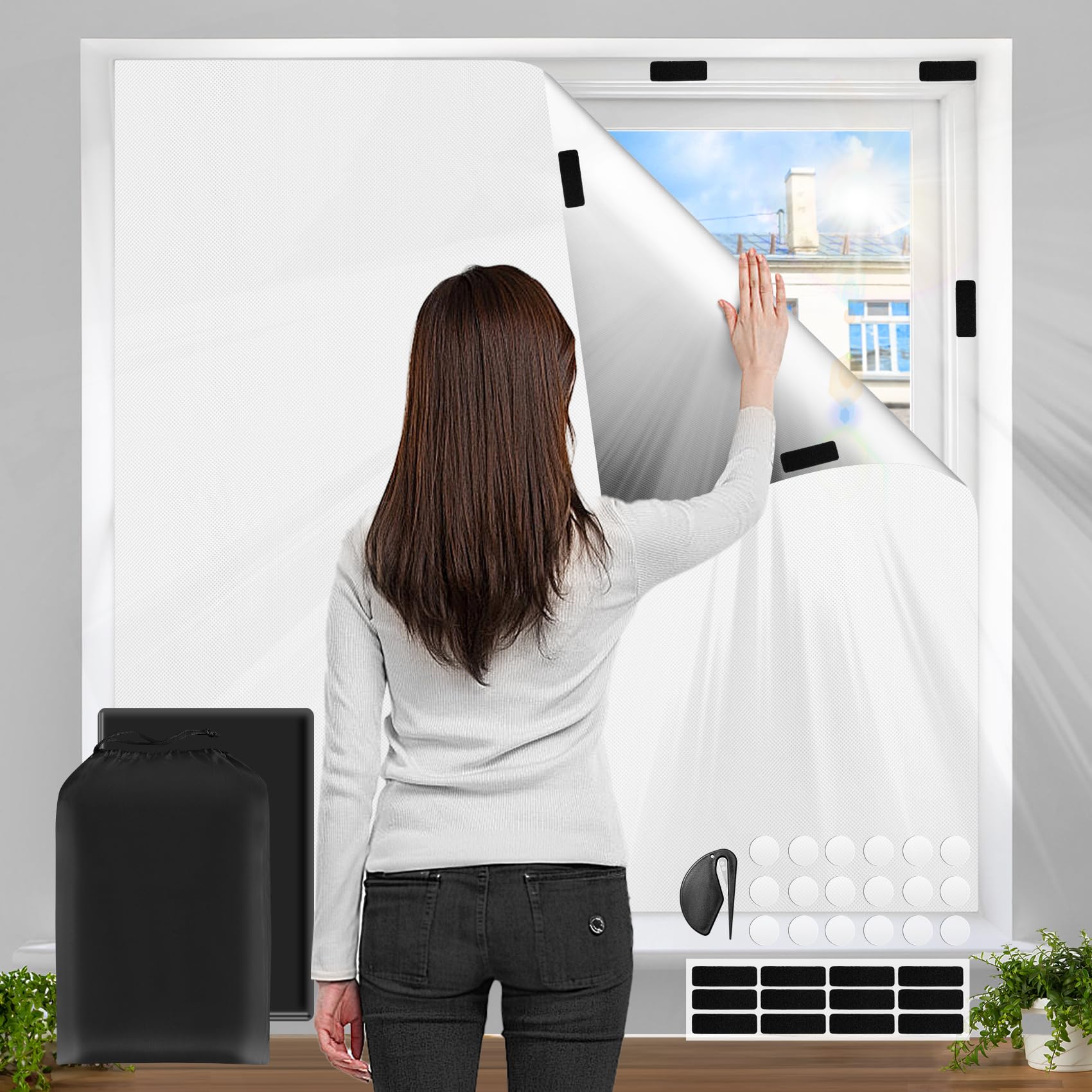 79" x 57" Blackout Curtains for Bedroom - 100% Blackout Window Shades with Hook and Loop Tape | Window Shades for Home Baby Nursery, Bedroom, Dorm Room, Office or Travel (White)