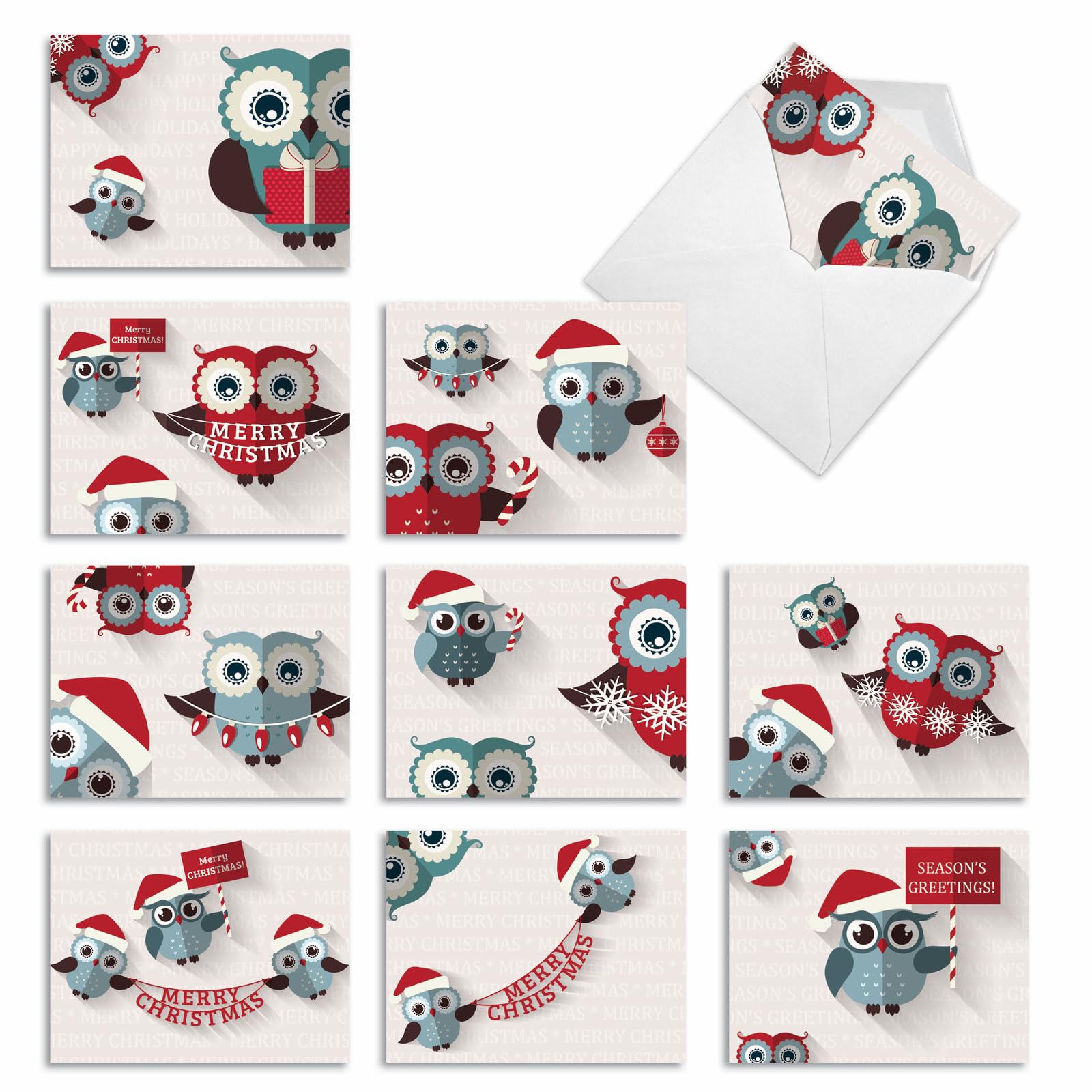 Best Card Co 10 Christmas Mini Boxed Cards Cute Owlidays M2947