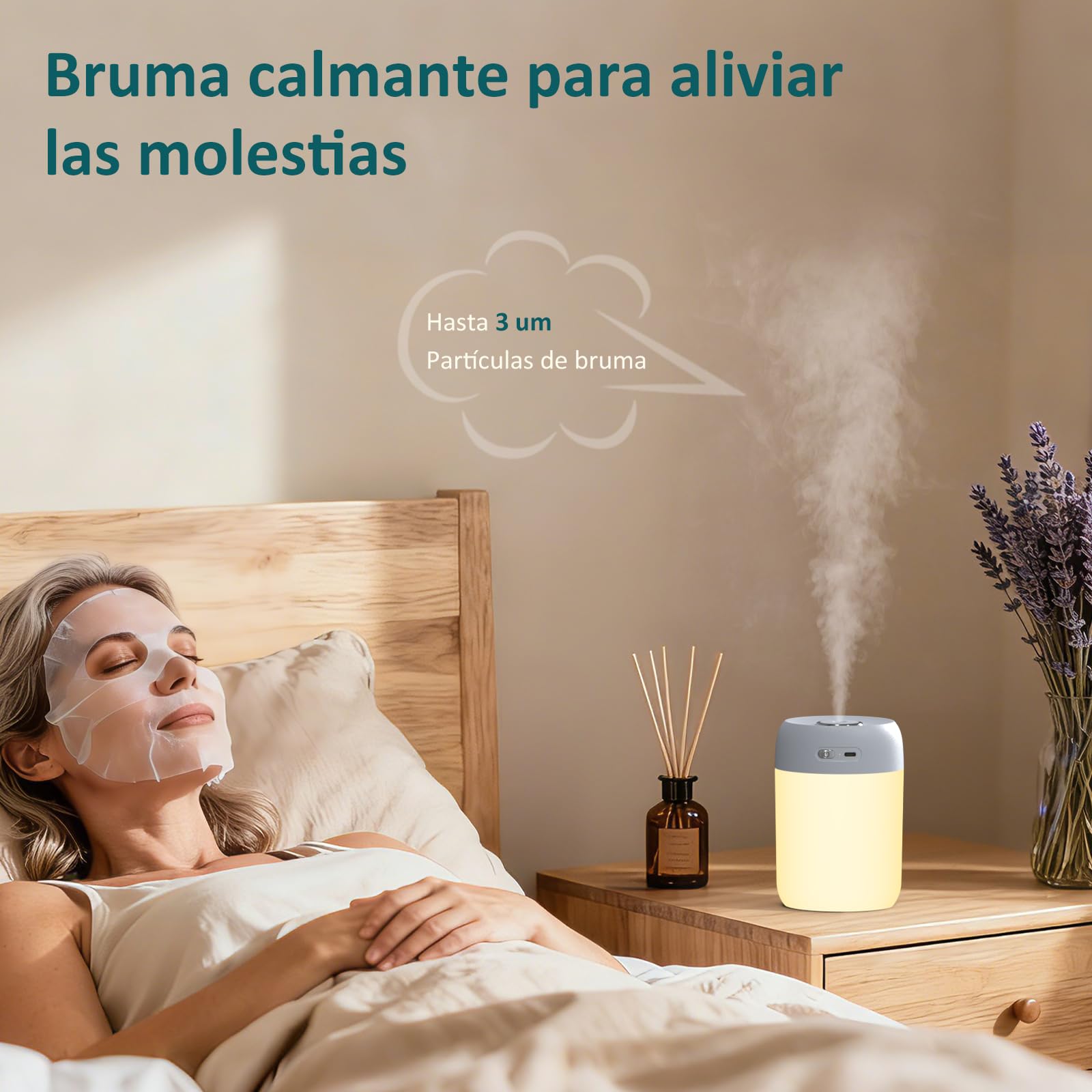 Kissleafe Humidificador de Aire Inalámbrico con Luz LED, Apagado Automático, Dos Modos, 8h, 28 dB Silencioso, Gris