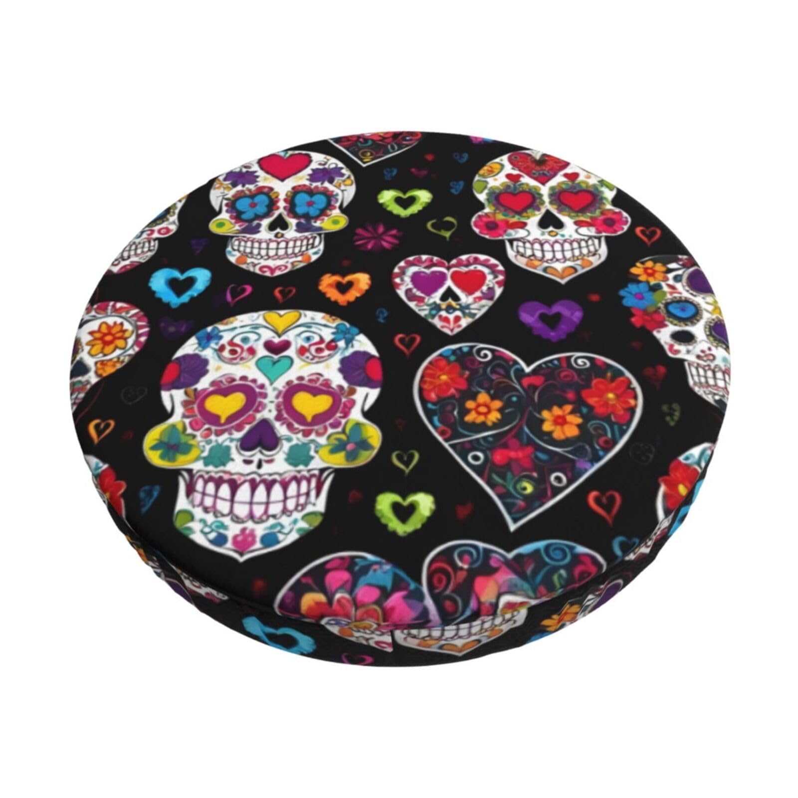 PUYhgb Sugar Skulls Print Round Bar Chair Cushion Cover, Home Decorative Seat Cover For Home Kitchen Dining