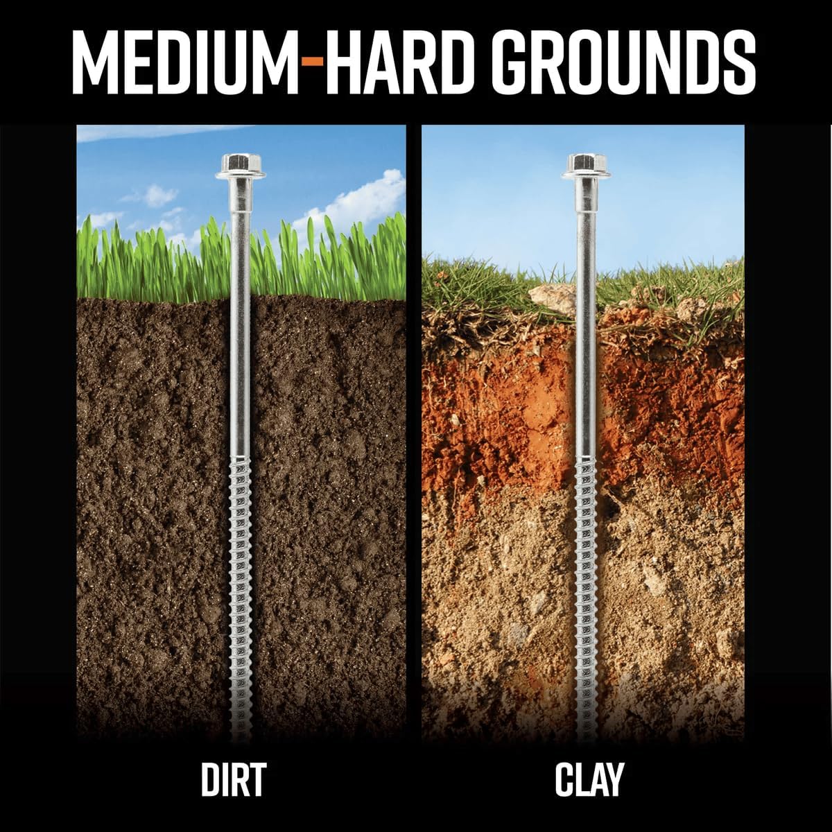 GroundGrabba Junior Stake Kit | Heavy Duty Screw-in Ground Anchors, for Tents, Outdoor Camping, and Backpacking | 4 Stakes, The Fang (4), 15mm Hex Driver (1)