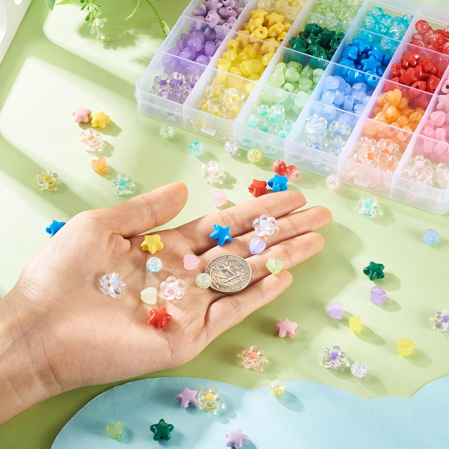 Beadthoven 510Pcs DIY Acrylic Bracelet Making Kit Mini Heart Flower Star Beads Crackle Round Beads Assorted Plastic Beads Spacers Cute Beads for Jewelry Making Necklace Lanyards DIY Crafts Supplies - Image 6