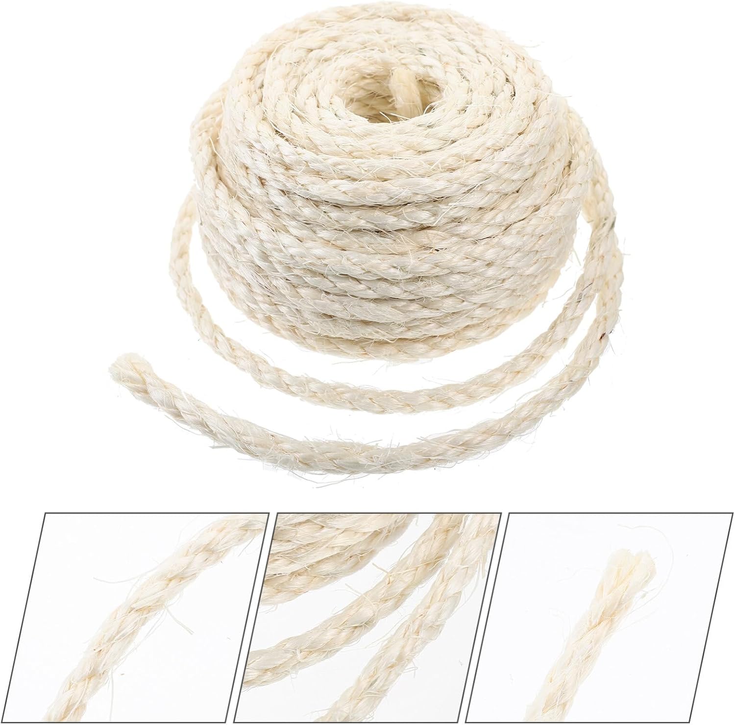 review POPETPOP Natural Sisal Rope 1 Roll Heavy Duty Jute Twine Cat Scratching Post Replacement Rope Repairing Recovering DIY Cat Tree Tower Scratcher White