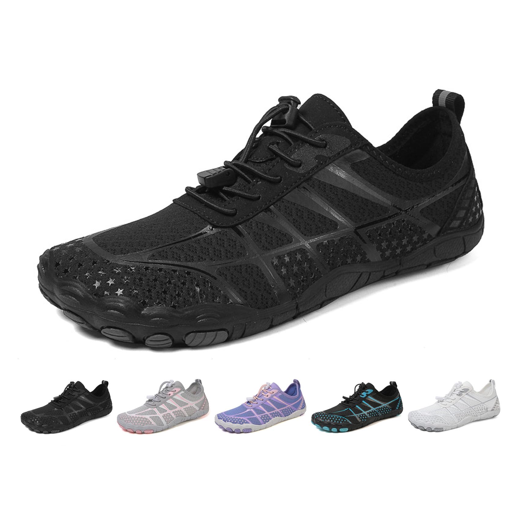 Pro Barefoot Hiking Shoes for Women & Men - Minimalist, Breathable, Quick-Dry, Zero Drop, Non-Slip Trail Running Footwear with Wide Toe Box (Black,37)