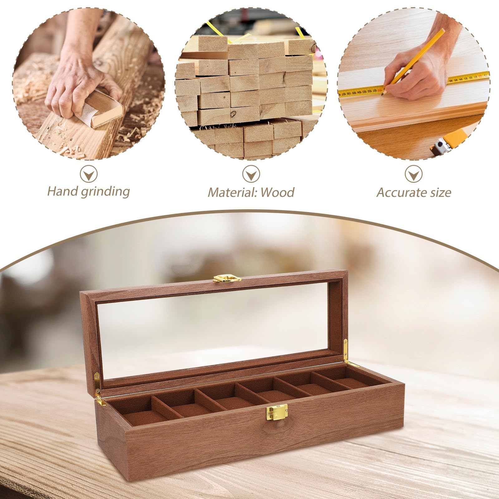 Vintage und Einfach zu Tragen zur Aufbewahrung und Präsentation Uhrenaufbewahrungsbox mit 6 Fächern Eleganter Uhren Displaybox für Uhren und Schmuck