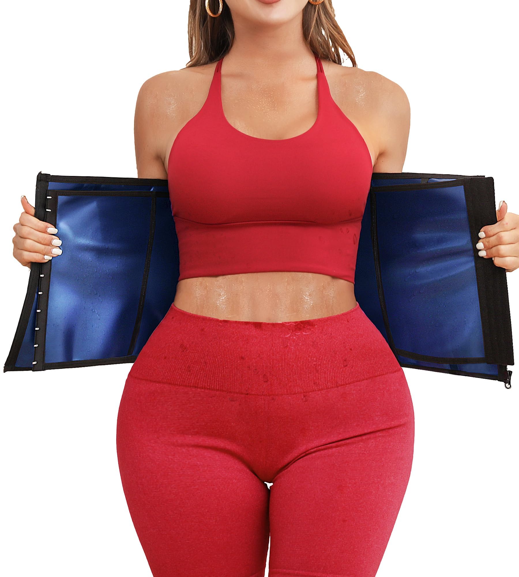 VITOMOR Waist Trainer for Women Belly Fat Sauna Suit Waist Trimmer Sweat Bands for Stomach Weight Loss Workout Belt (Black, L)