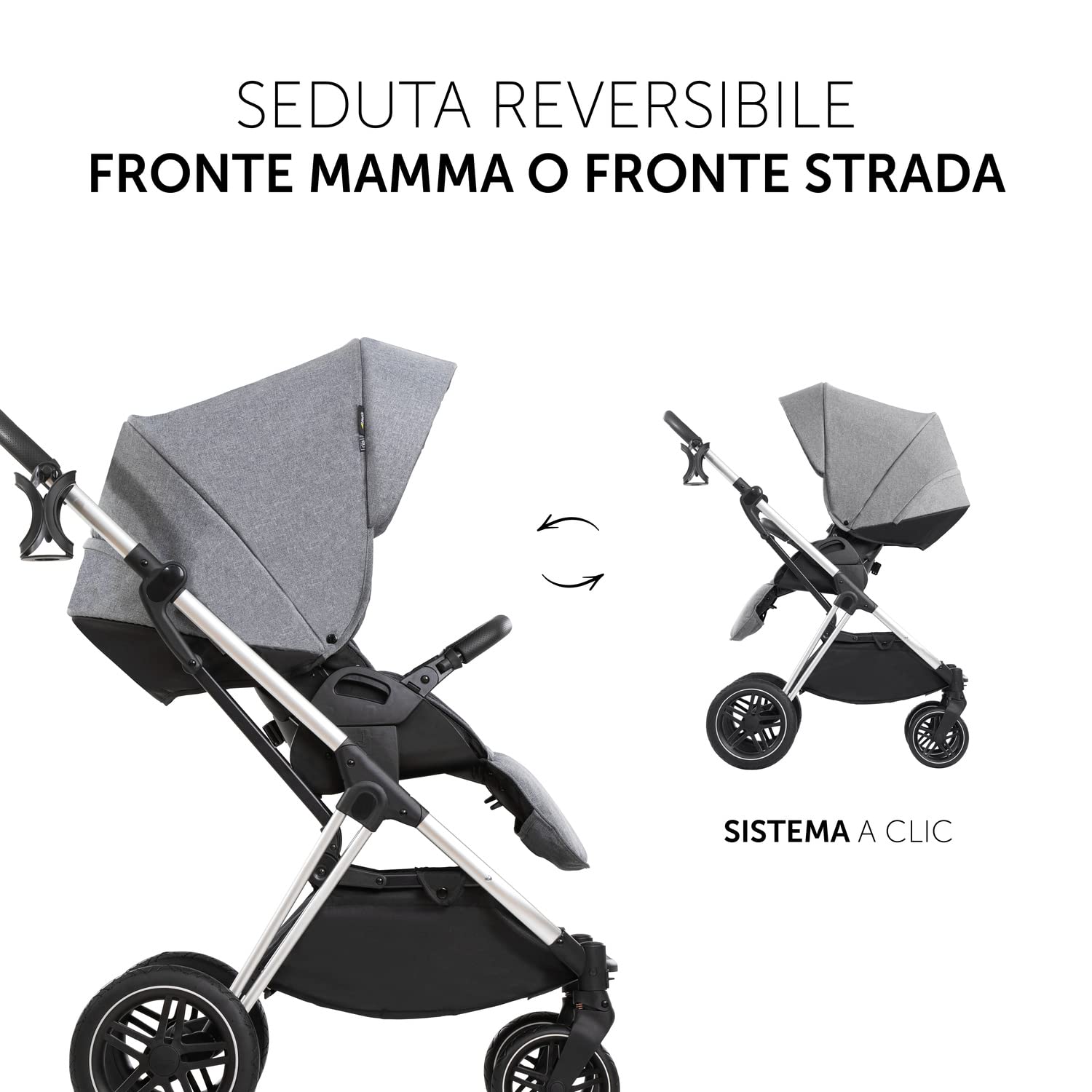 hauck Carrozzina Per Neonati Vision X Set - Passeggino e Navicella Neonato, dalla Nascita fino a 22 kg - Passeggino Reversibile con Coprigambe, Ruote di Gomma - Pieghevole e Compatto - Grigio Melange