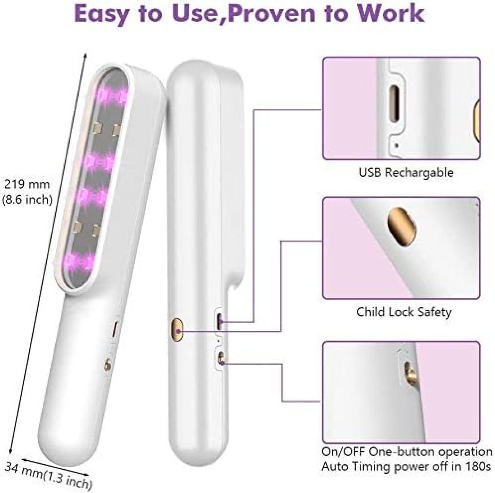 Esterilizador De Luz Ultravioleta Desinfectante De Luz UV-C Portátil, Mini Barra Esterilizadora De Luz UV, Luz UV De 12 LED, Lámpara De Desinfección UV con Carga USB, para El Hogar del Hotel,Color