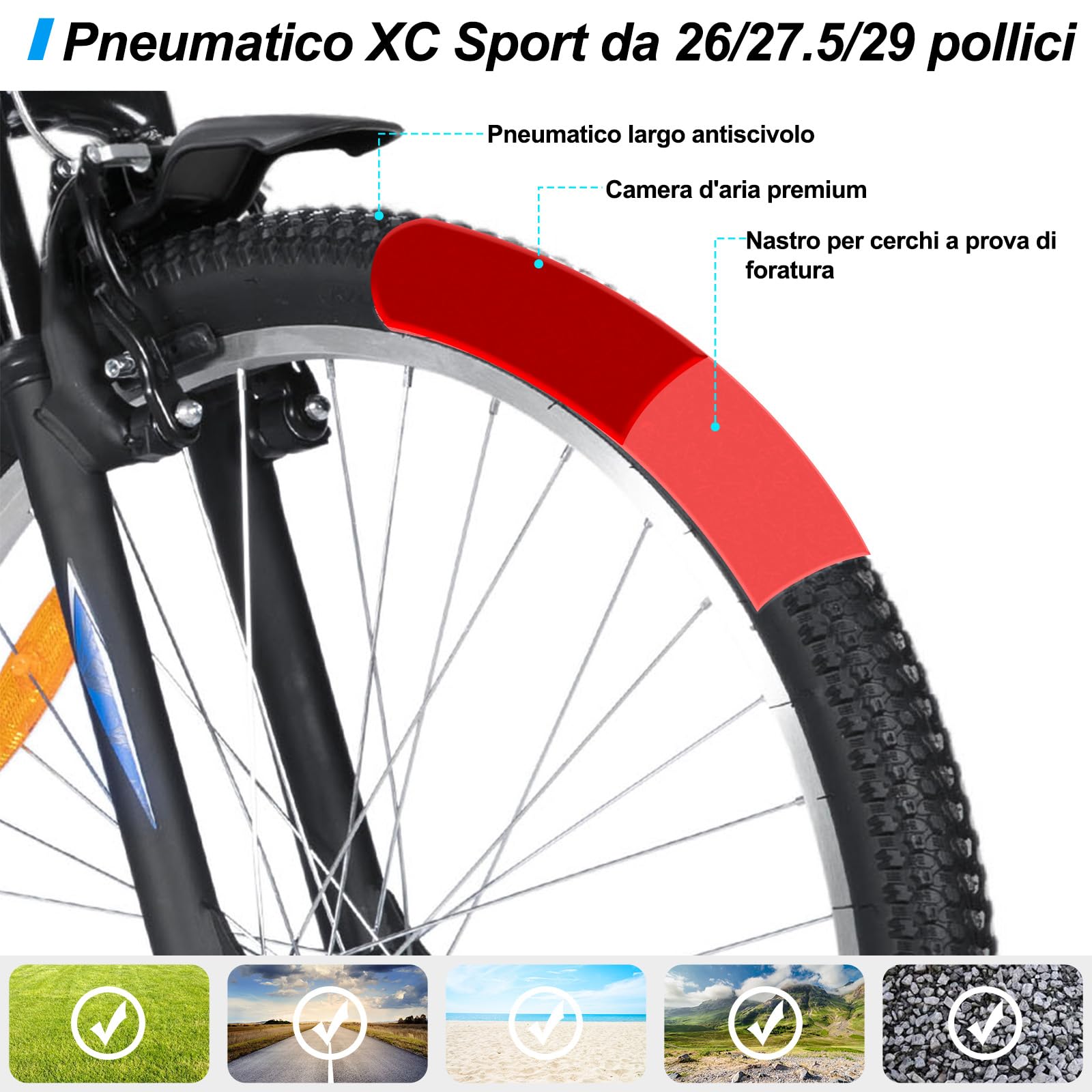 HILAND Bici Mountain per Adulti 26/27,5/29”, 21 Velocità, Bicicletta da Città e Tempo Libero per Uomo e Donna, Freni V-Brake, Nero/Blu/Grigio
