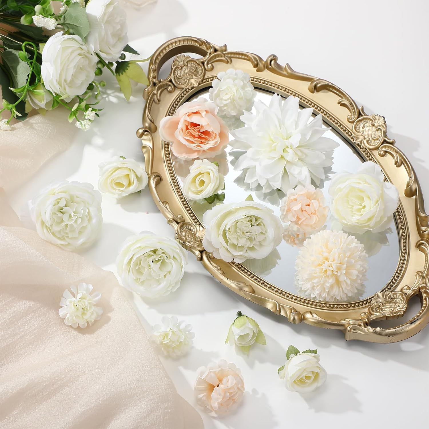 Zeyune 12 Bundles Valentine's Artificial Flowers Peonies Silk Rose Faux Dahlia Fake Chamomile Hydrangea Bouquet Floral Arrangements Bulk for Vase Home Wedding Party Centerpiece (Cream White) - Image 2