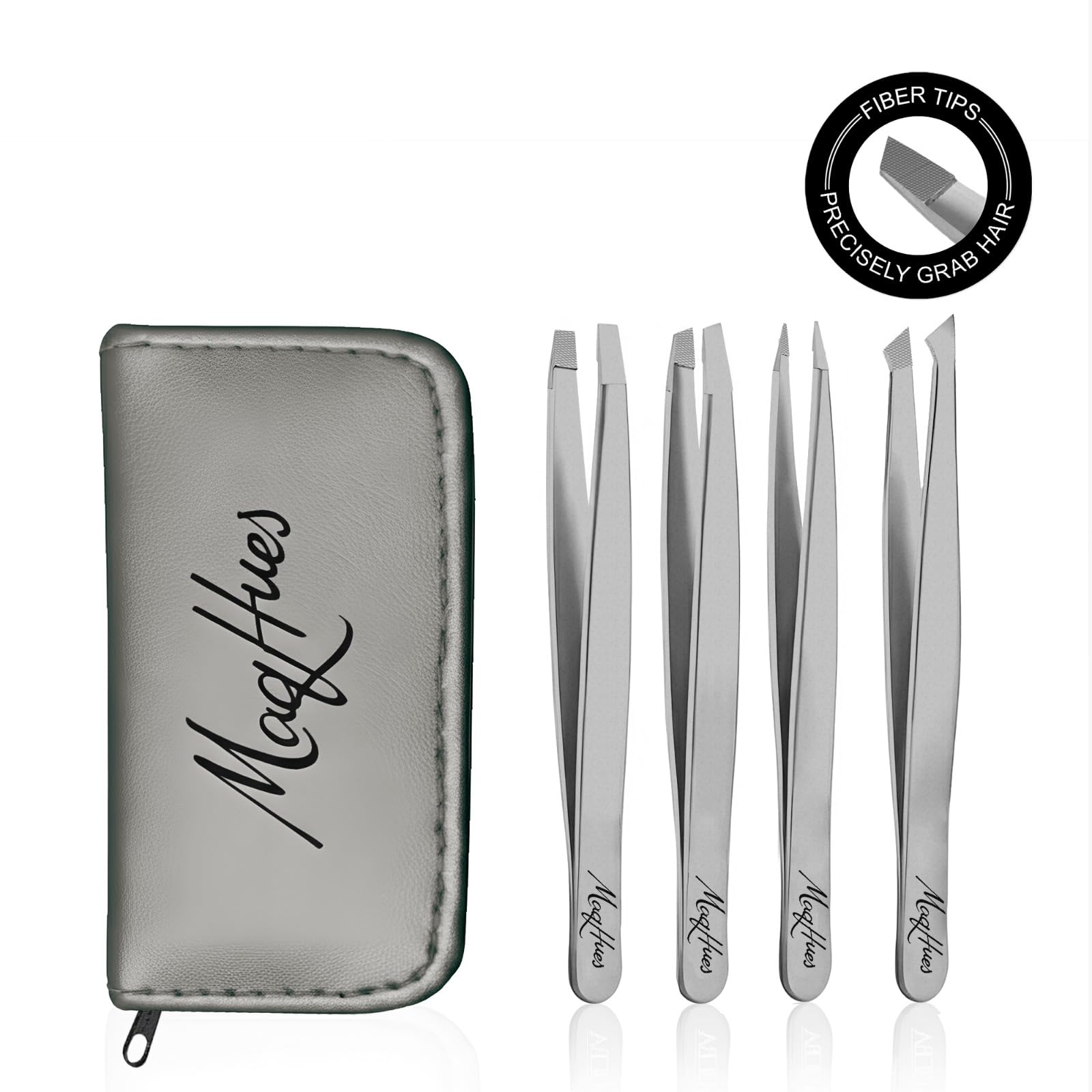 Augenbrauen-Pinzetten-Set mit Faserspitze, für Damen und Herren, professionelles Edelstahl-Pinzetten-Set mit schrägen, spitzen, flachen und spitzen Spitzen für Gesichtshaar- und