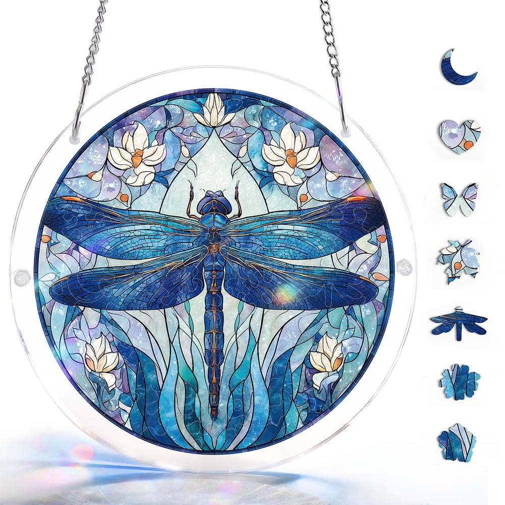 Puzzle Sun Catchers for Windows,Acrylic Jigsaw Suncatchers Kit,Stained Glass Style Window Art,Crafts for Adults,Crystal Suncatcher Hanging Decor,Garden Gift (019, S-7.4IN)