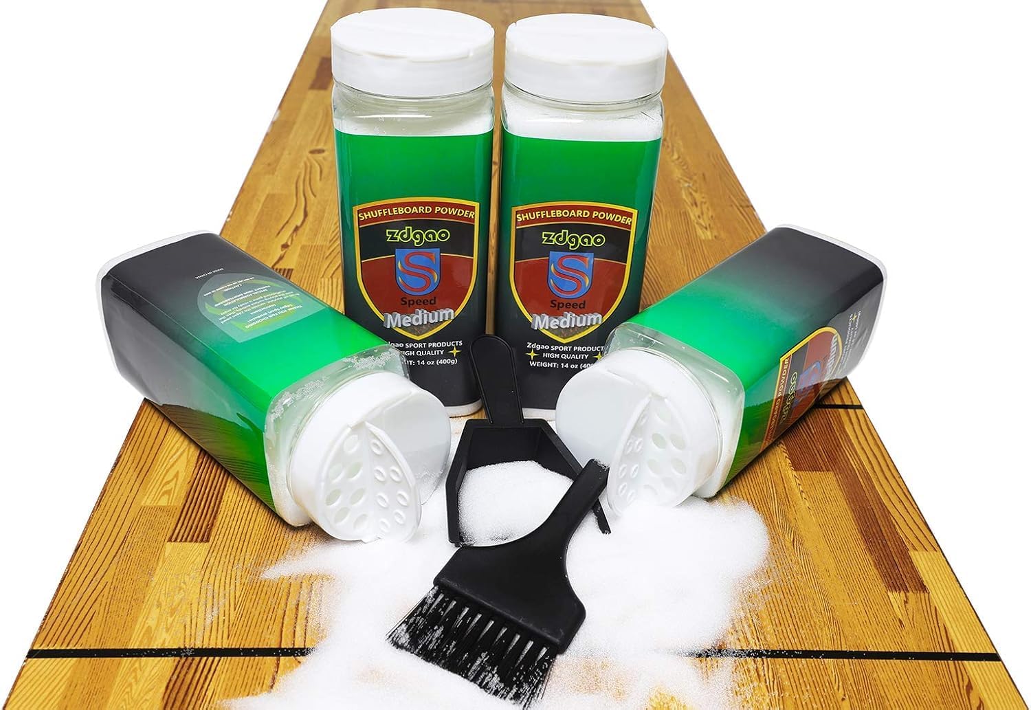 Shuffleboard Wax - Shuffleboard Sand 4 Pack with Mini Brush and Dustpan Set (4 x 14oz)