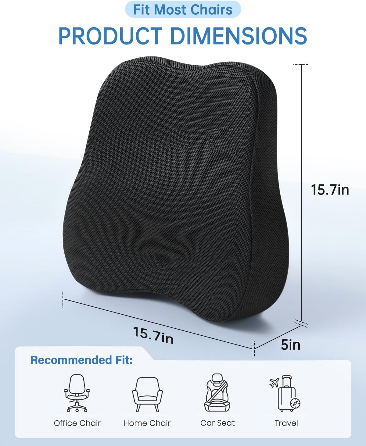 Vekkia Lumbar Support Pillow for Office Chair - Back Support for Car, Lumbar Cushion with Adjustable Straps & Mesh Cover, Lower Back Pain Relief for Office Workers, Drivers, Gamers & Travelers