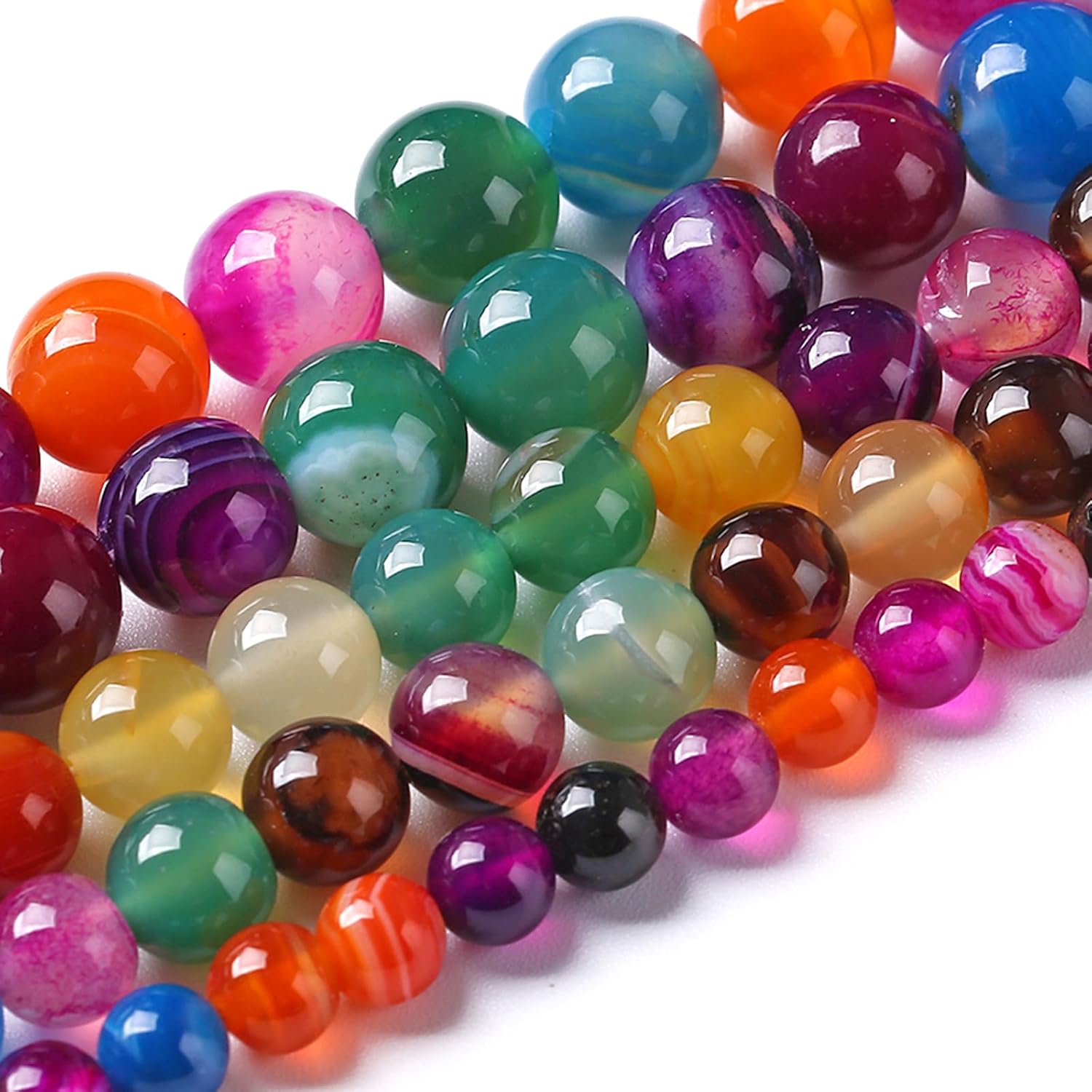12MM Natural Stone Colorful Stripe Agate Energy Healing Beads Round Loose Beads for Jewelry Making Bracelet 32pcs 15" image 2