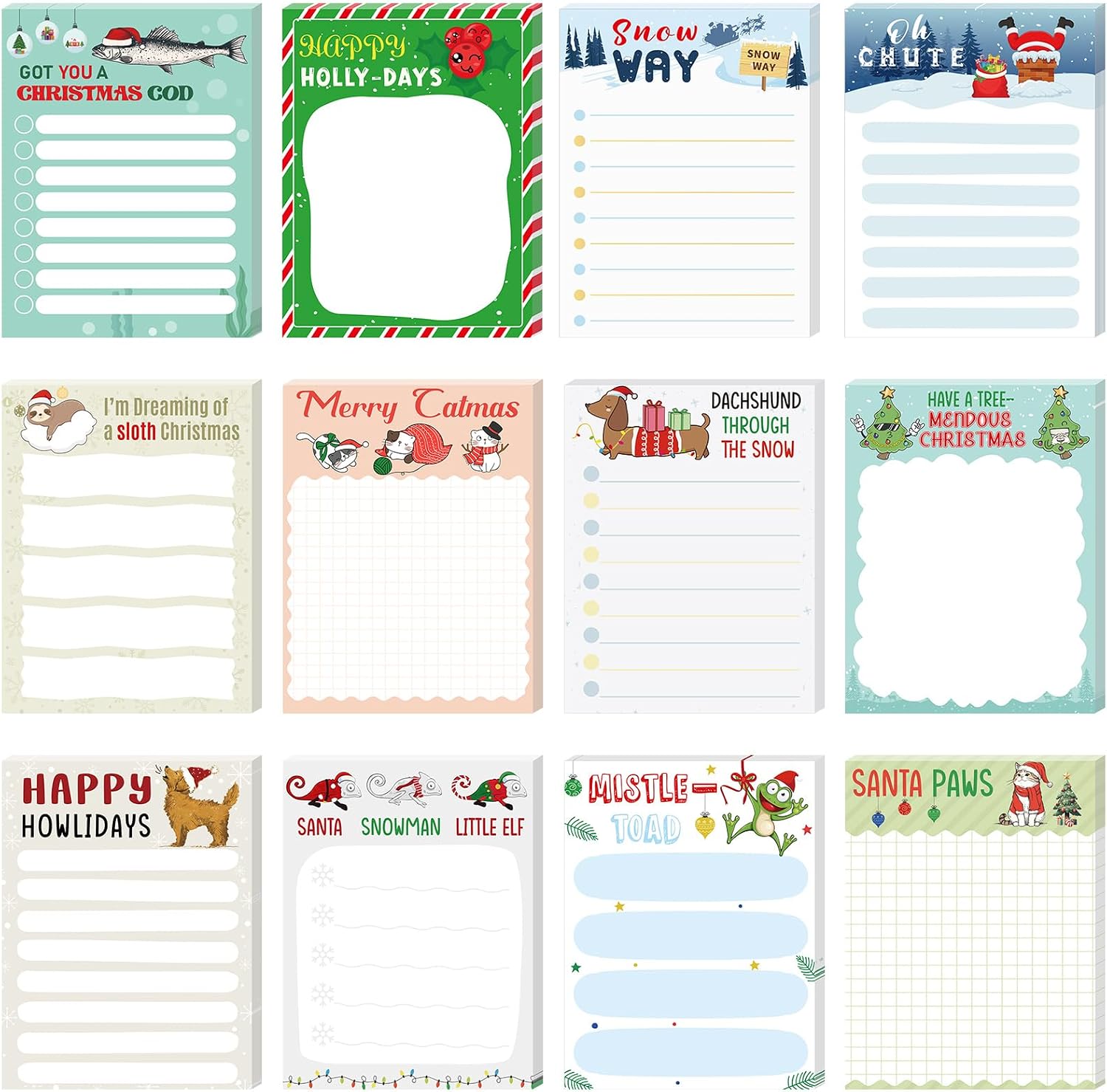 Fuyoooo 12 Pack Christmas Funny Notepads for Coworkers Novelty Pun Themed Sticky Note Appreciation Notepad 3 x 4 Humor Memo Pad Funny Work Note Pads Xmas Gifts Bulk Office Supplies 40 Sheets Per Pad