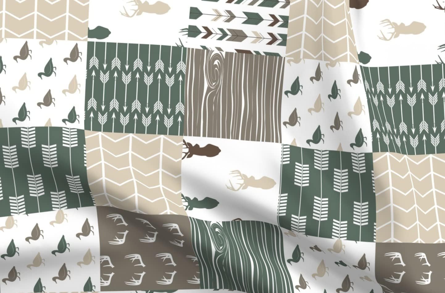 Spoonflower Fabric - Sage Brown Hunting Nursery Wholecloth Trendy Cheater Quilt Rotated Printed on Organic Cotton Sateen Fabric by The Yard - Sewing Quilting Apparel Home Decor