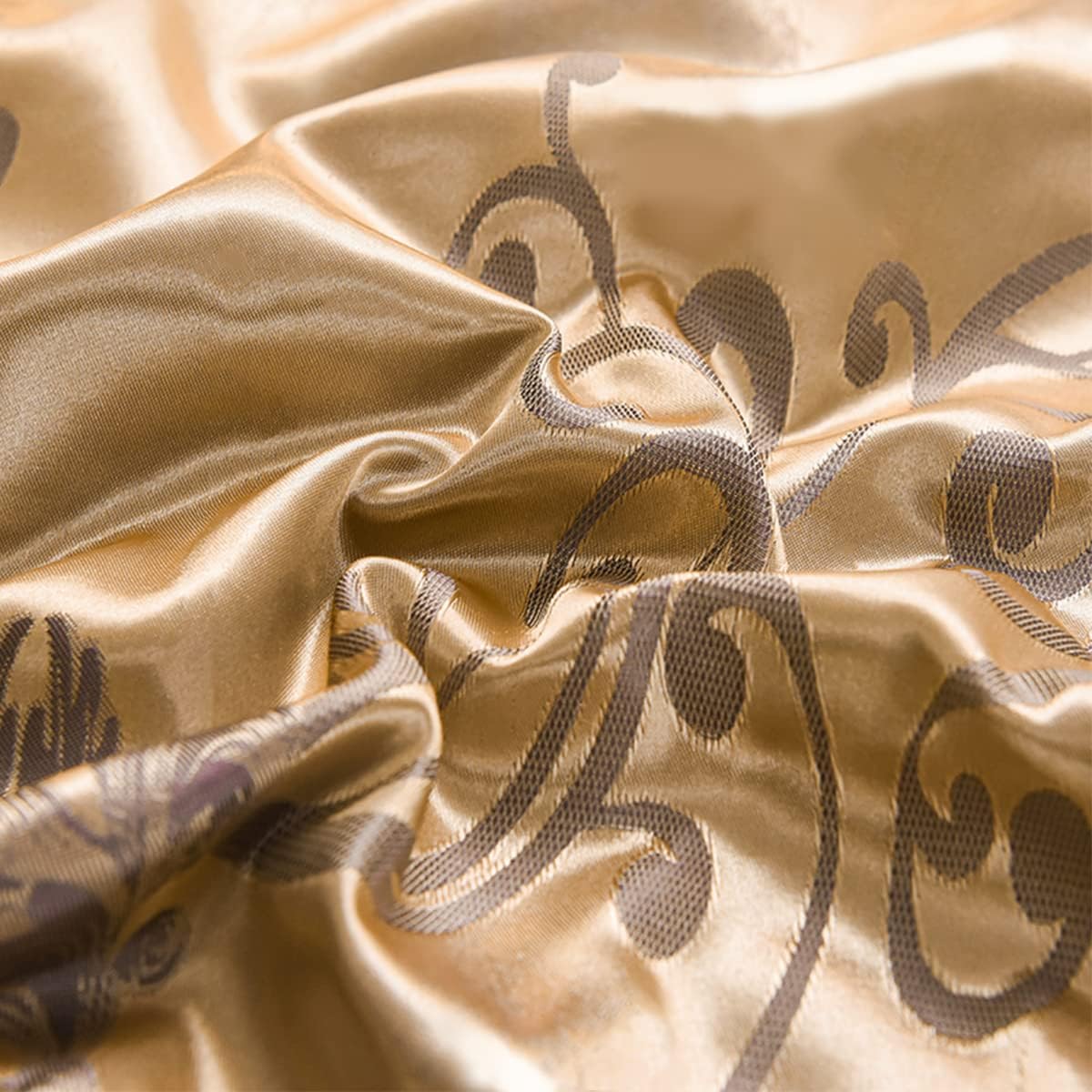Satin Bettwäsche Gold 135 x 200 4teilig Blumenmuster Jacquard Barock Microfaser Champagner Blumen Bettwäsche Angenehme Kühlende Bettbezüge mit Reißverschluss und 2 Kissenbezüge 80 × 80 cm