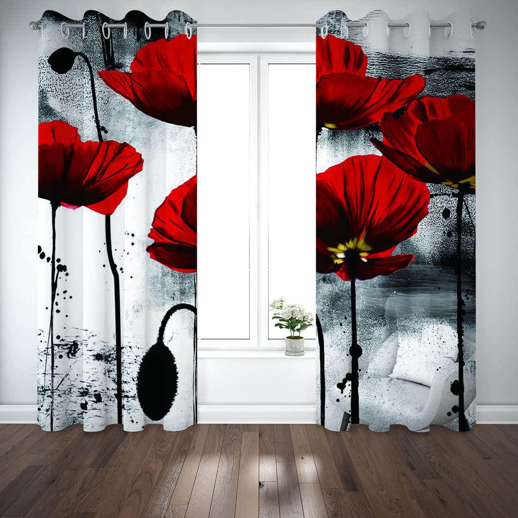 Cortinas Infantiles Moderno 3D Flores Rojas Cortinas Opacas De Habitación Niño Niña, 2 Piezas 250x200 Cm con Ojales para Ventanas Salon Dormitorio, Cortina Opaca Termica Aislante
