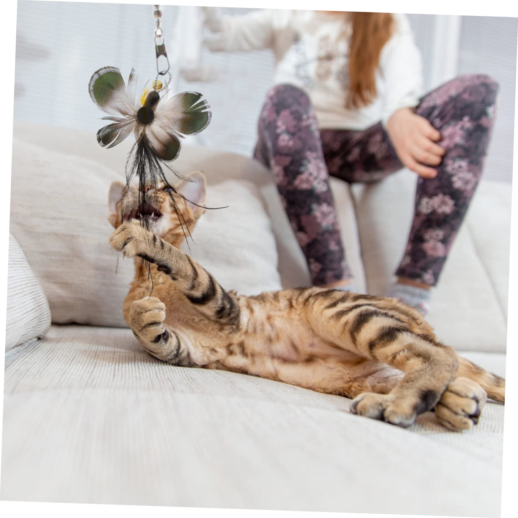 Kisangel 24pièces Têtes De Rechange pour Baguettes à Chat Jouets Interactifs Similicuir Insectes Et Plumes pour Chats Intérieur