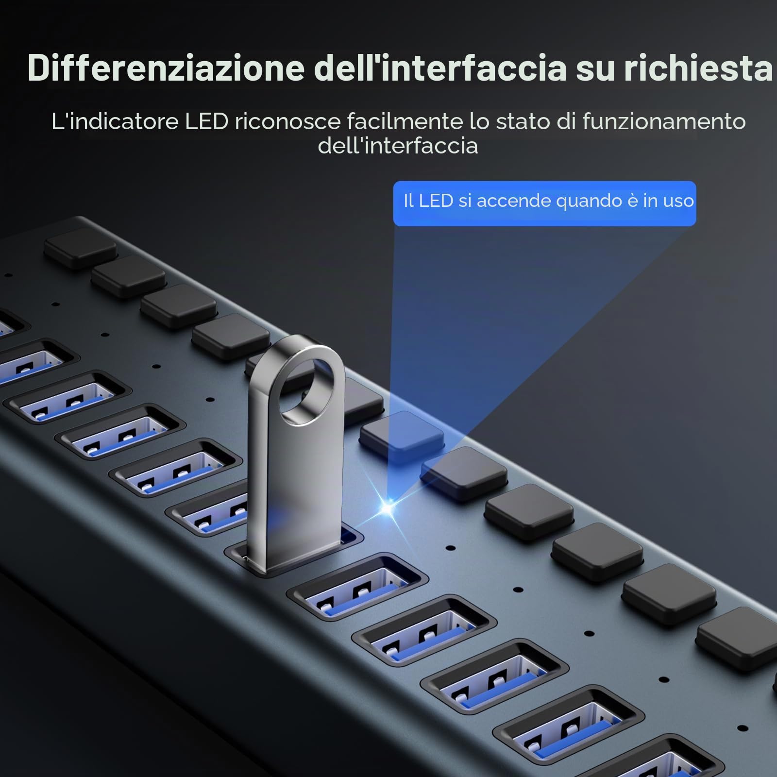 Hub USB Alimentato 90W (12V/7.5A) - Multiport USB 3.1 con 16 porte A 10Gbps,ANYOYO multipresa usb per Laptop e PC,Dispositivi di Archiviazione- Alluminio
