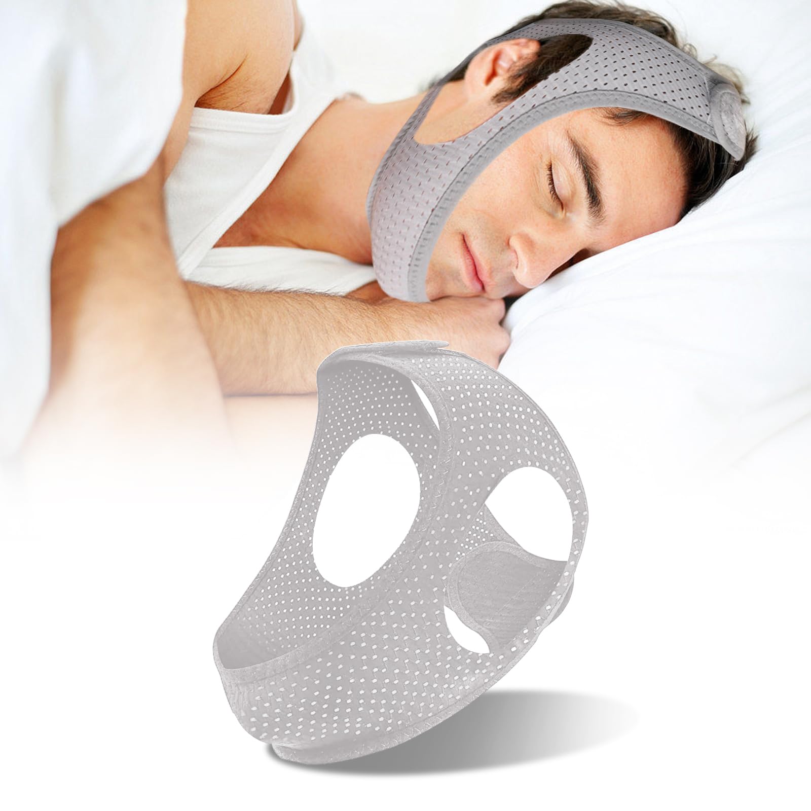 Breathable Anti Snore Chin Strap Stop Snoring Sleep Belt Jaw Support Solution Safety for Men &Women (Grey)