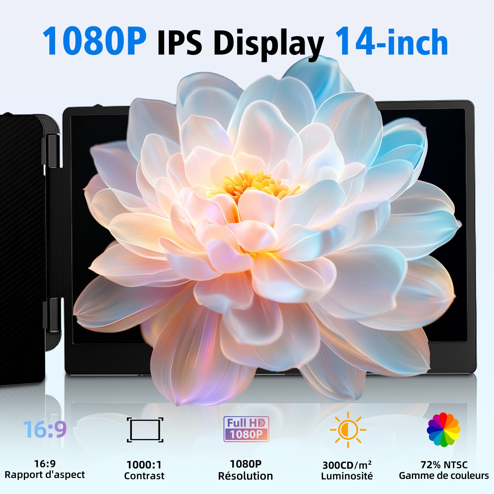Double Ecran PC Portable 14" FHD 1080P IPS Moniteur Portable Extension pour 13,3-17" Ordinateur Portable Compatible Windows Chrome Linux