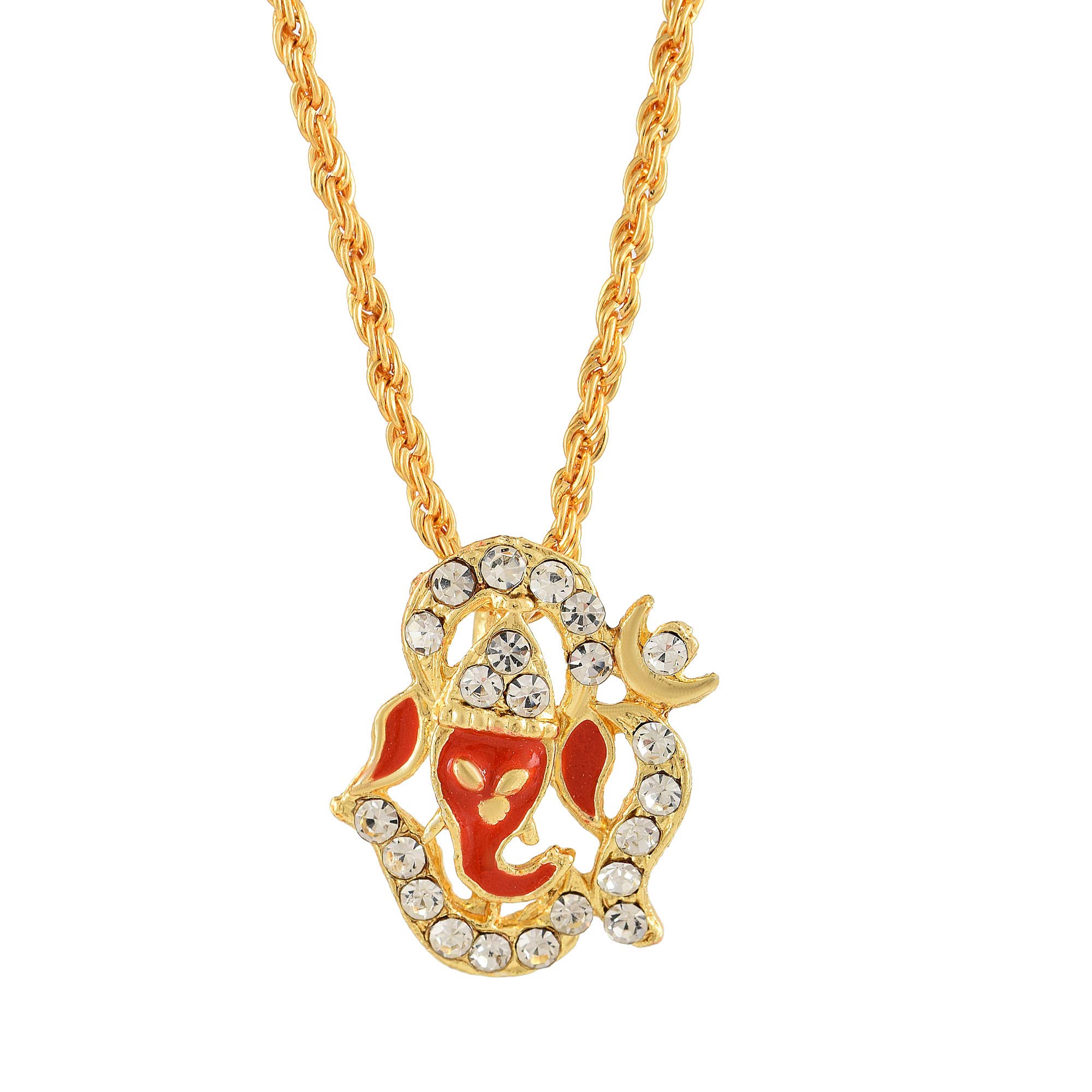 missmister gold plated white cz small and cute, om ganesh ganpati chain pendant hindu god, men women (mm7511pckl)