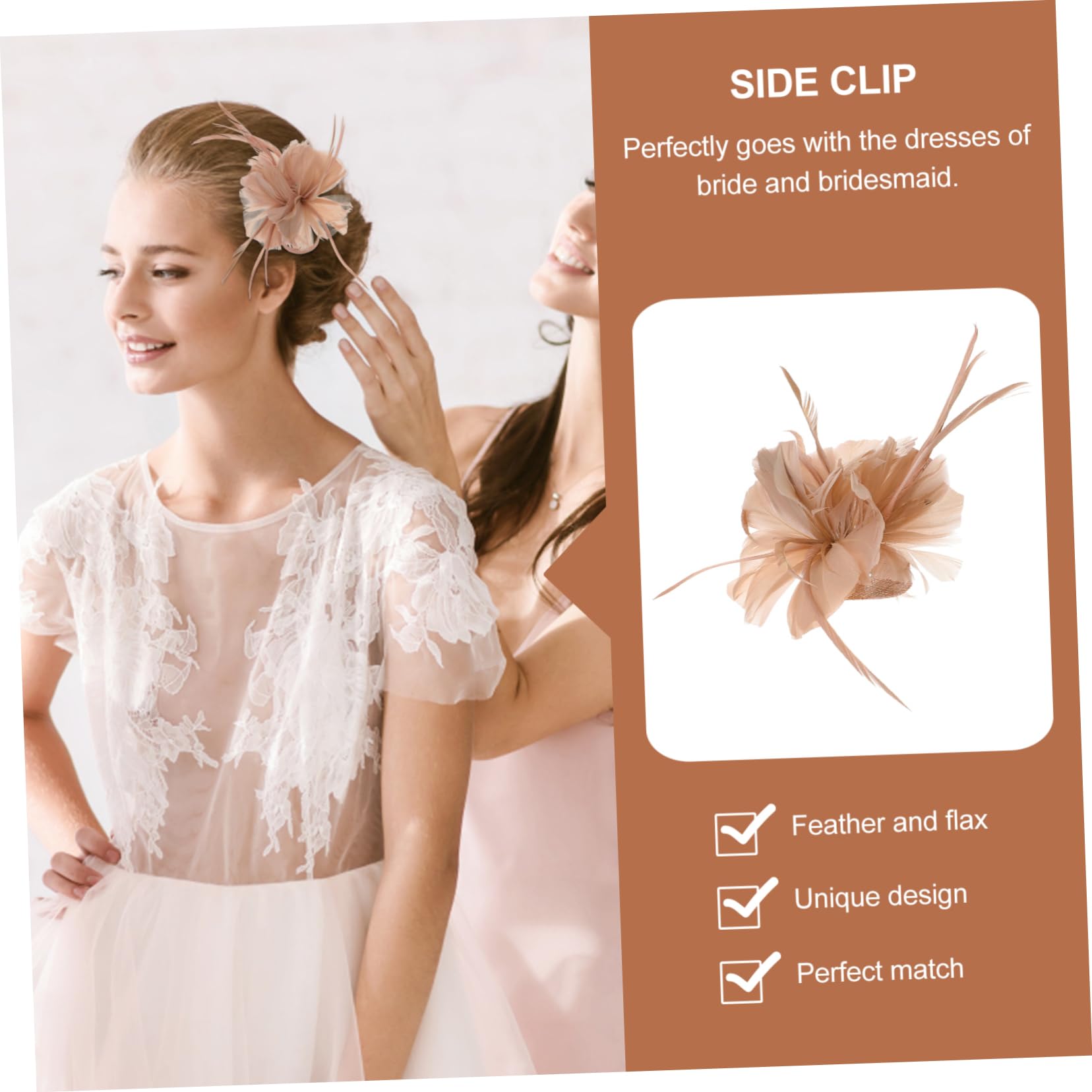 Pince à Cheveux Plume et Lin Kaki, 1 Pièce, Élégante