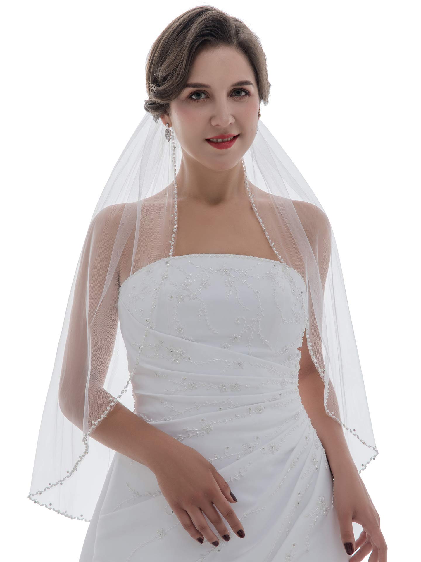 Alternating Wavy Crystal Pearl Beaded Bridal Wedding Veil