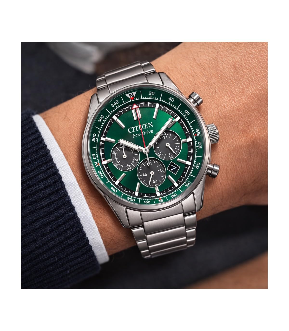 Citizen Eco-Drive Herrenuhr Edelstahl, Grün, 42 mm, CA4720-52X