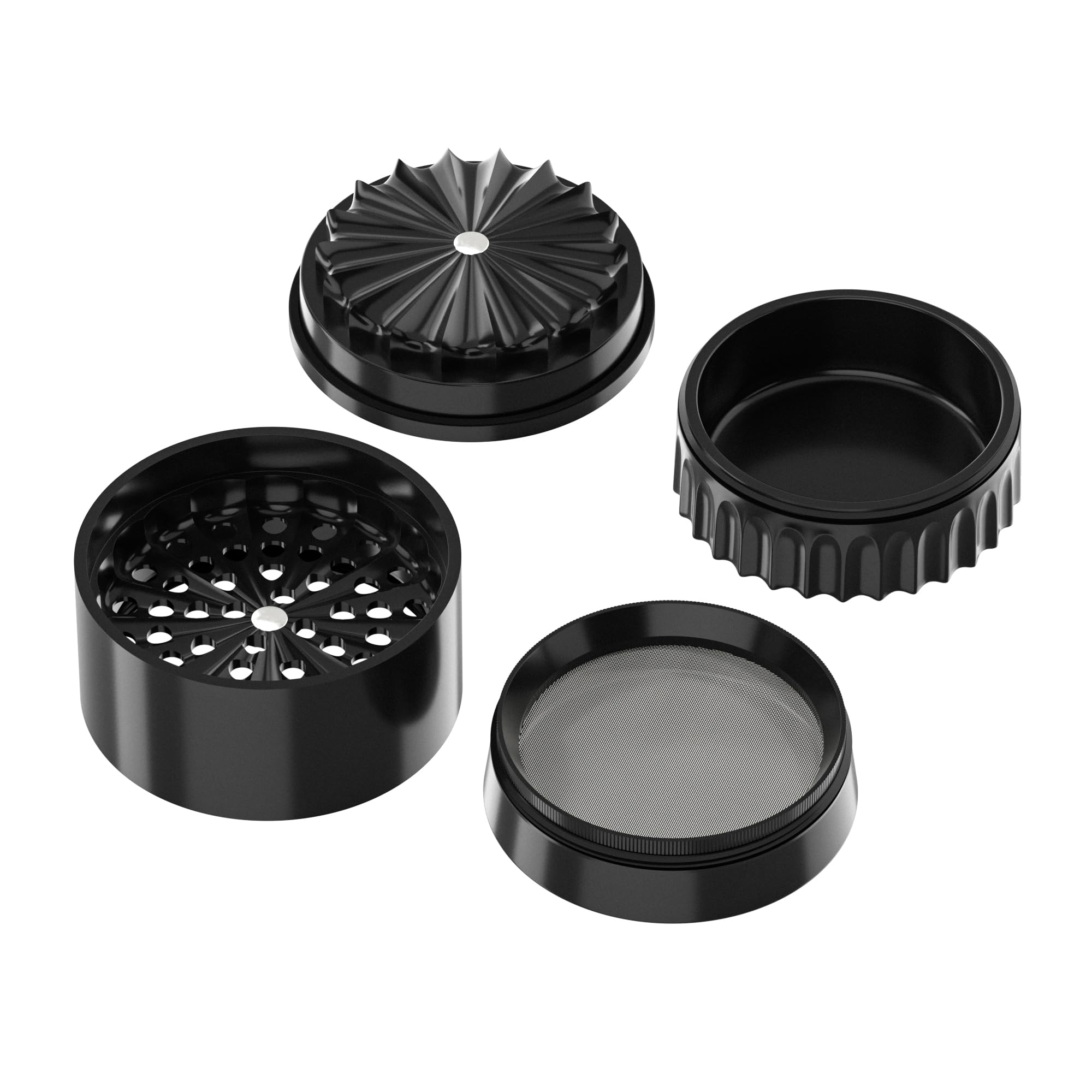 Premium Toothless Ceramic Grinder Calabasas Schwarz | Zahnlos | Nano-Keramik Beschichtung | 5 – teilig | Blüten (Flower) Mühle (Mill) | Inkl. Storage Deckel & Feinsieb (Schwarz) | California's Choice