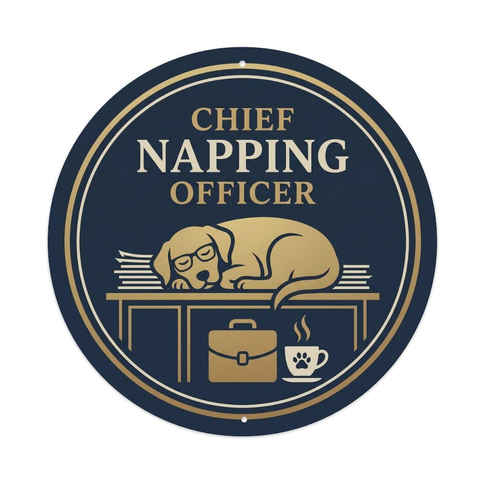 Vintage Chief Napping Officer Bedroom Metal Tin Sign Plaque Wall Decor for Cafe, Club, Garden Round Metal Poster 8x8Inch