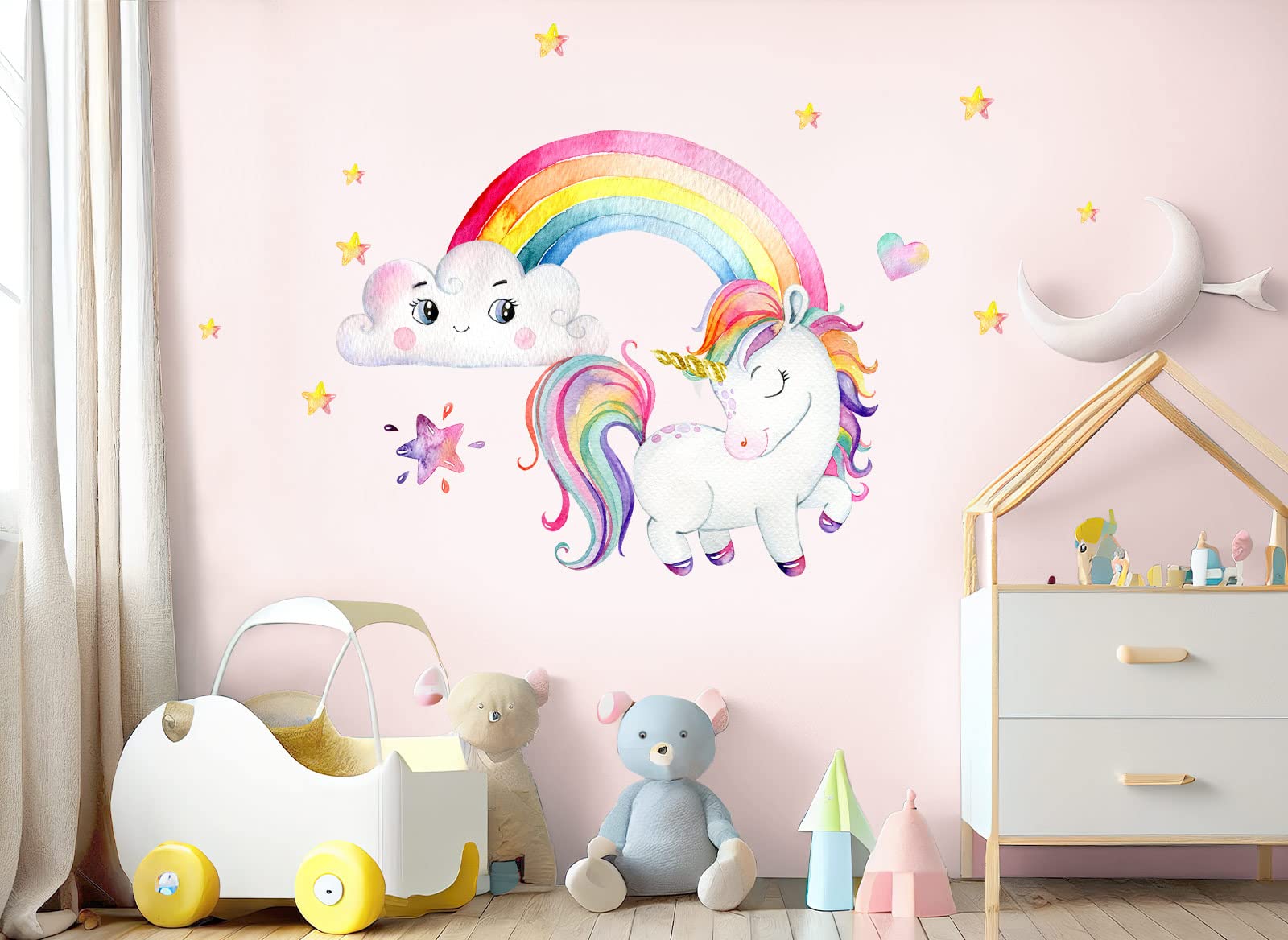 Little Deco DL940-1 - Adesivo da parete per cameretta dei bambini, motivo: arcobaleno con cuoricini