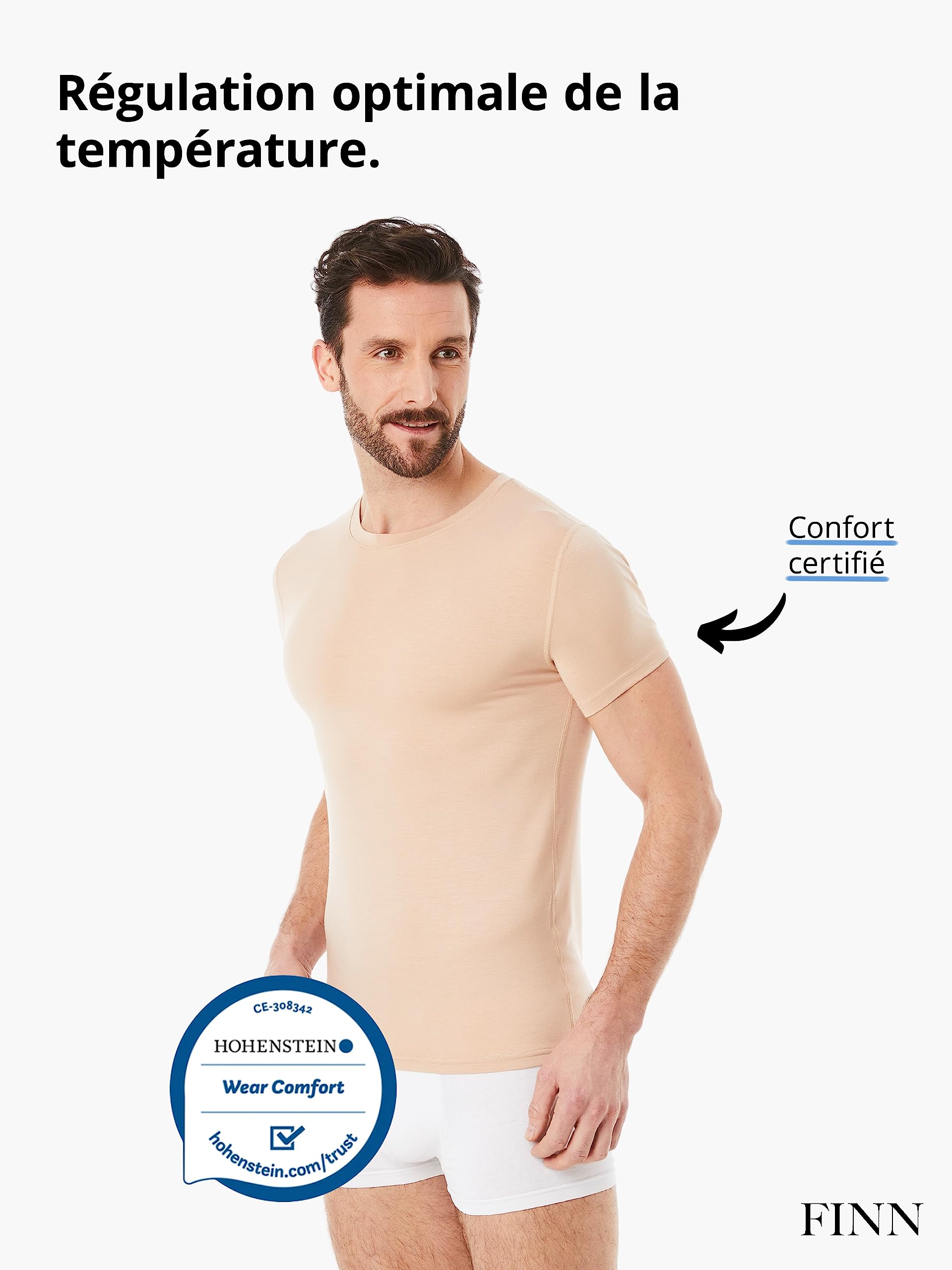 FINN Maillot de Corps Business pour Homme à Manches Courtes avec Col Rond - sous-Maillot en Tissu Original Lenzing® Modal - Le T-Shirt Parfait sous Une Chemise et Un Costume