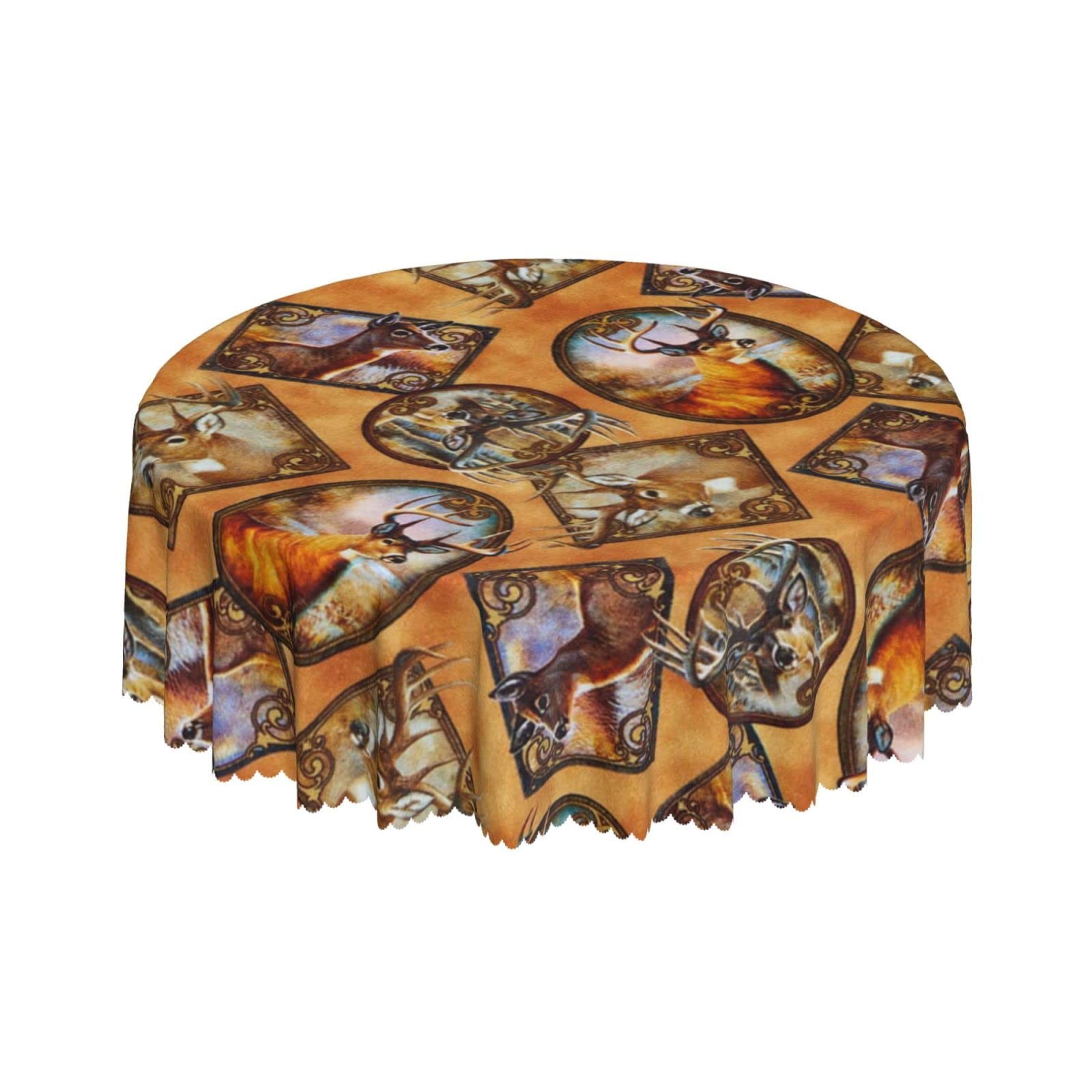 Lsjuee Deer Style Round Tablecloth 60 Inch Printed Washable Tablecloth for Dining Party Holiday Fall Home Decorative