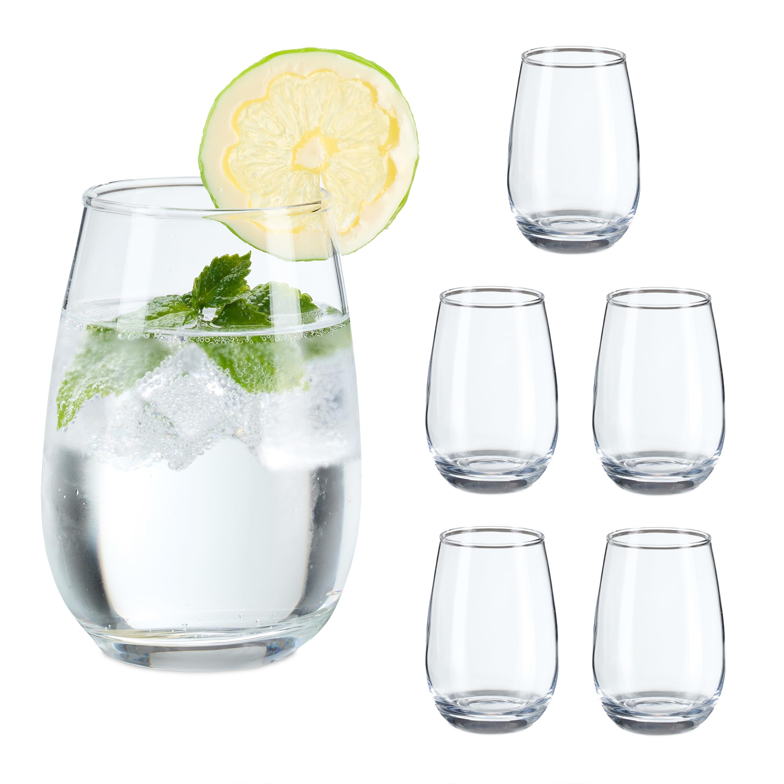 Relaxdays Drinking Glasses Set of 6, Tumblers, Dishwasher-Safe, for Juice, Lemonade, Cocktails, 400 ml, Transparent, Silicone, 6.5 x 26.5 x 18.5 cm
