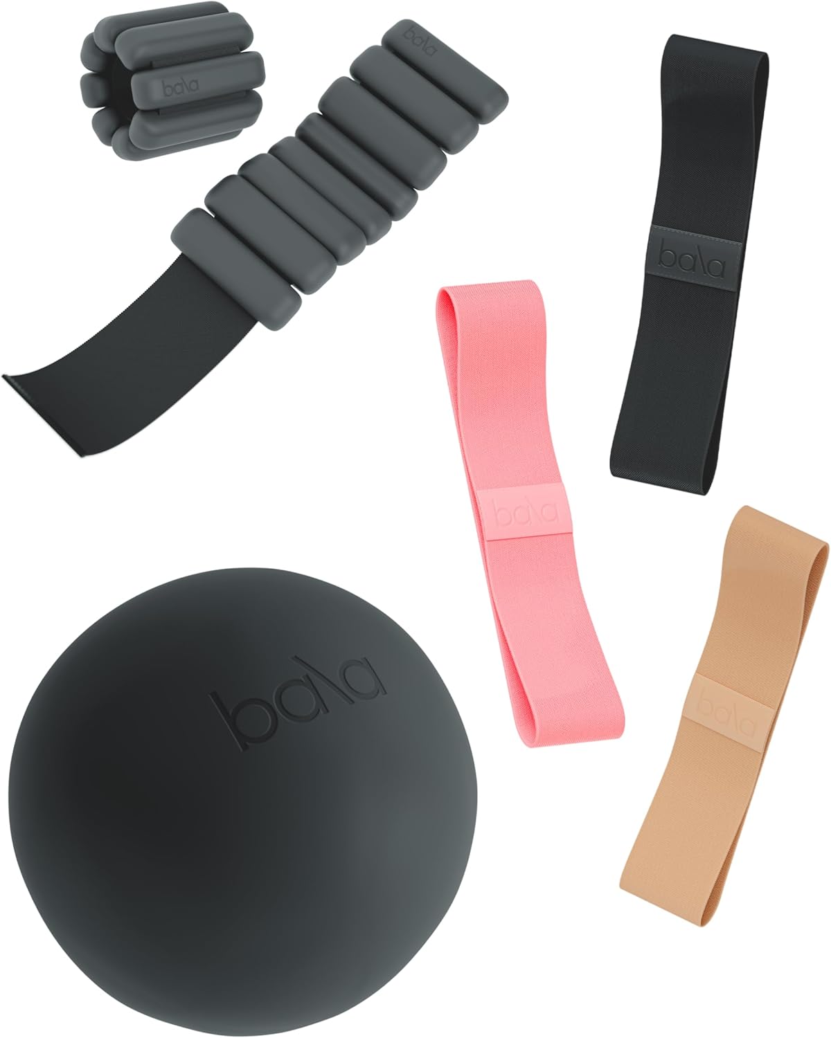 Bala Bangles Workout 3 Piece Set - 2lb Bangles Wrist & Ankle Weights, Pilates Exercise Ball & Resistance Bands