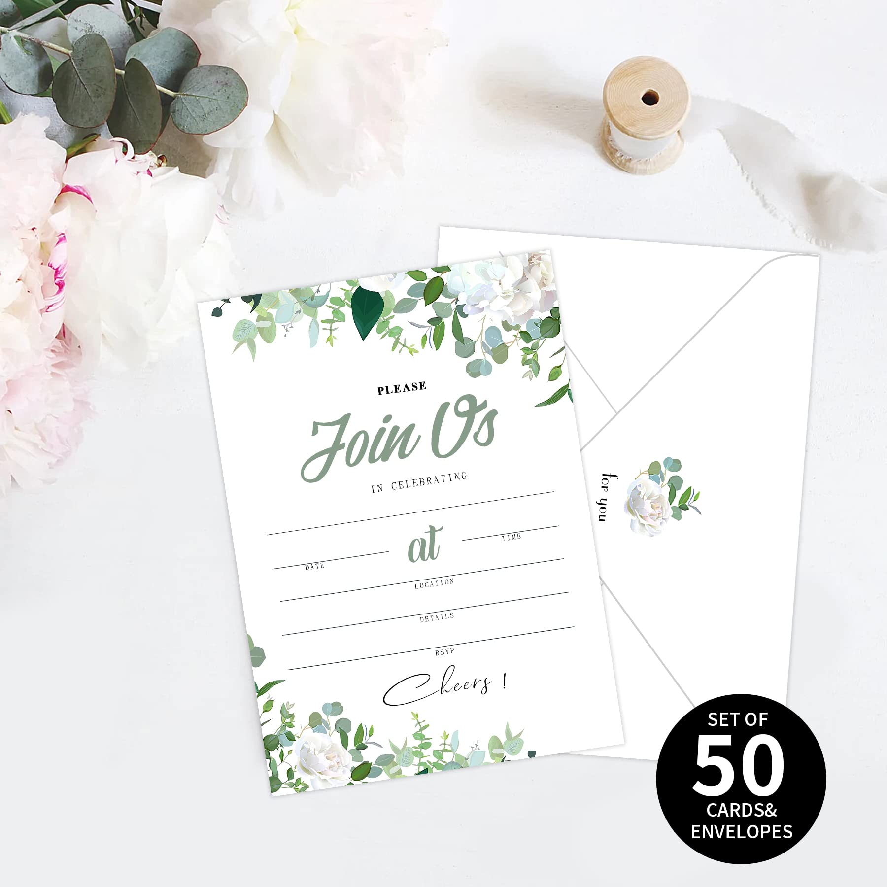 50 Einladungen mit Umschlägen für alle Anlässe, leere Einladungskarten zum Ausfüllen, perfekt für Hochzeit, Geburtstag, Party (620-nicht schimmernder Umschlag)